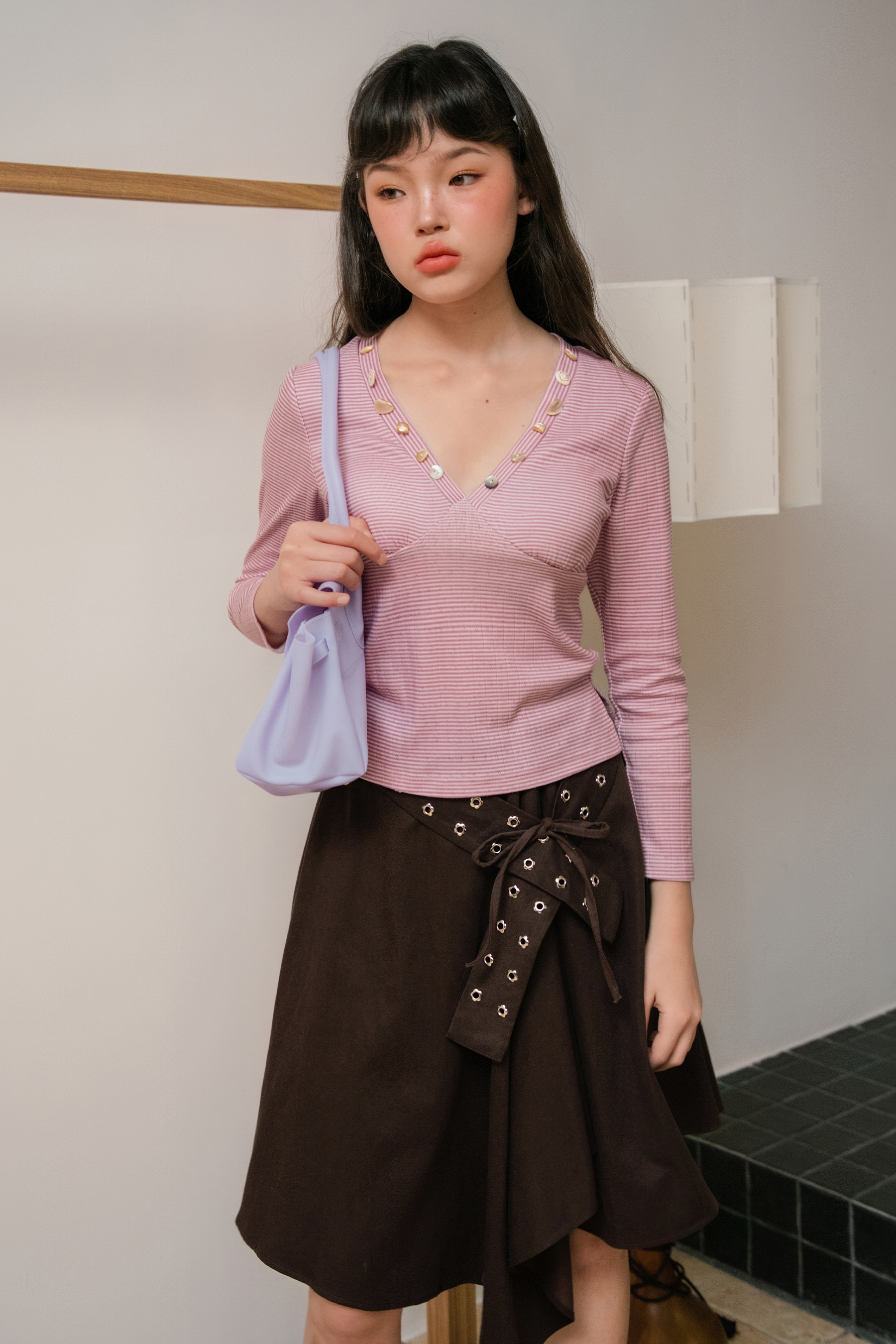 Gaelle Top in Plum Stripe