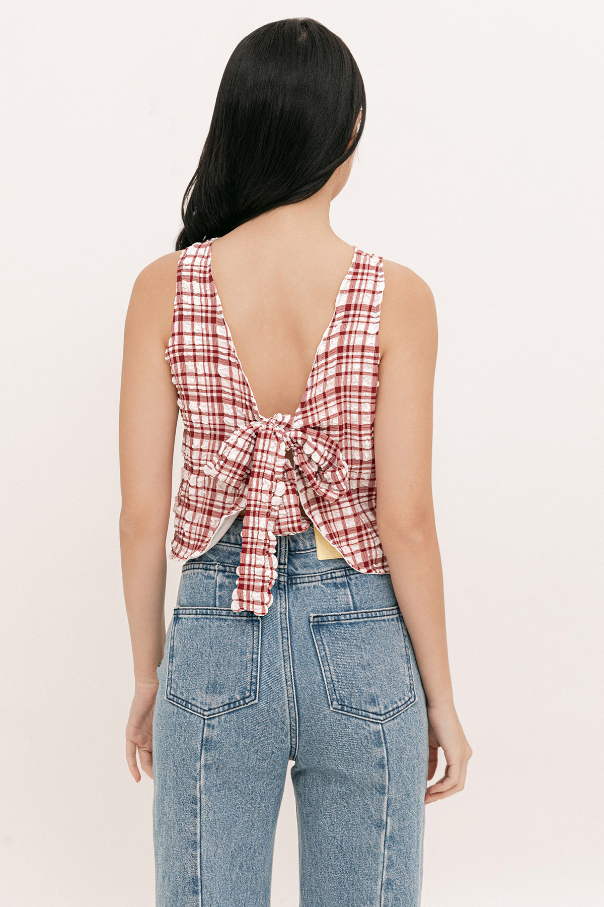 LIA TOP - WINE PLAID [BY MODPARADE]