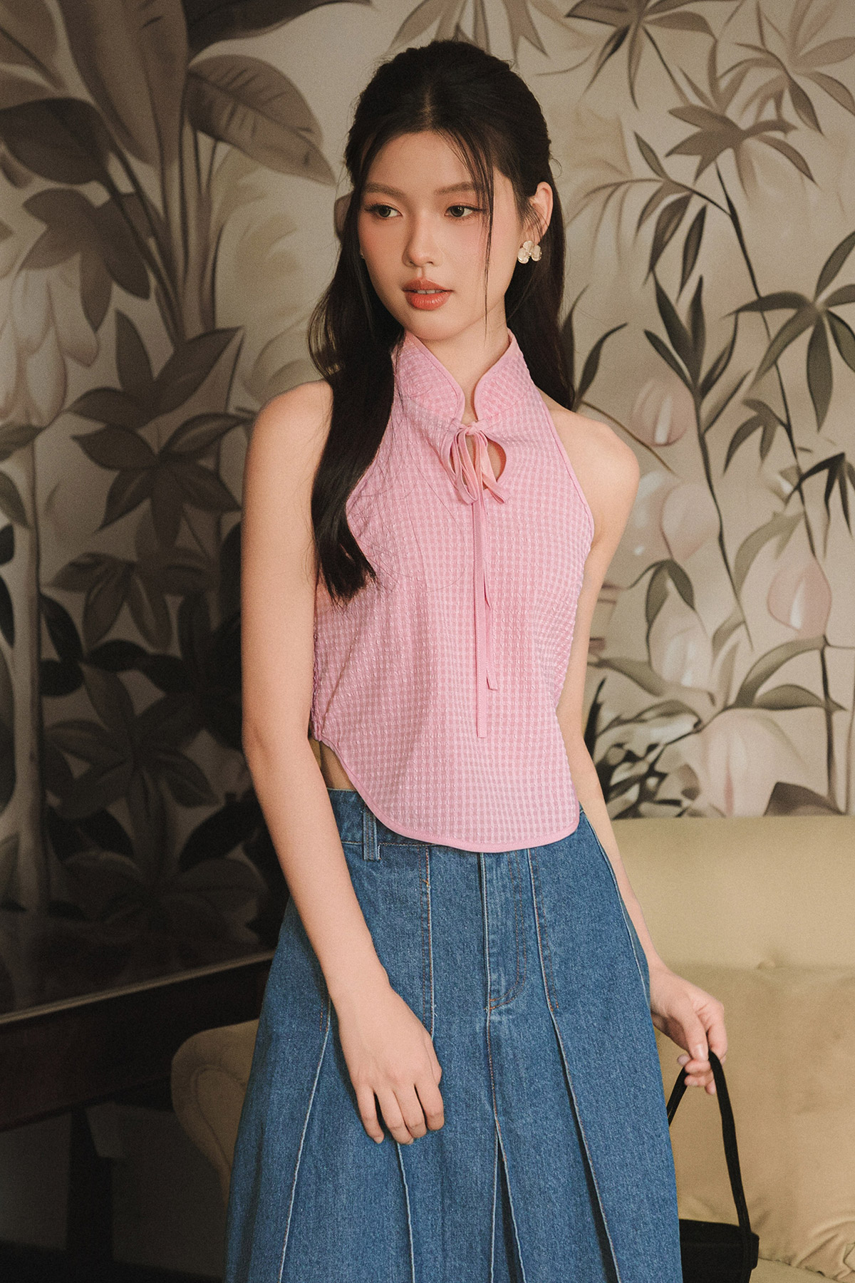 JIN CHEONGSAM TOP - BUBBLEGUM [BY MODPARADE]