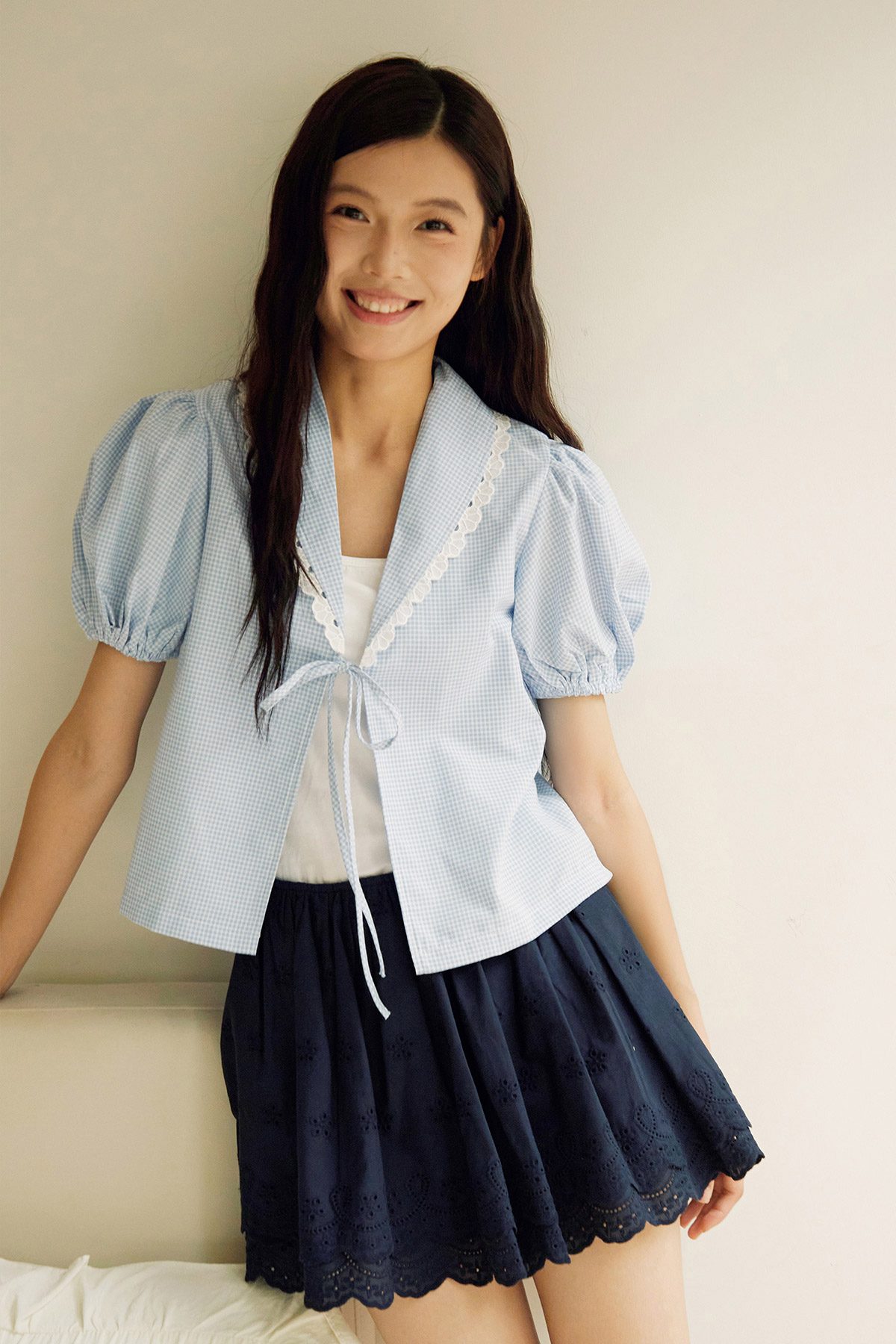 *BACKORDER* AMELIA TOP - DAYDREAM GINGHAM [BY MODPARADE]