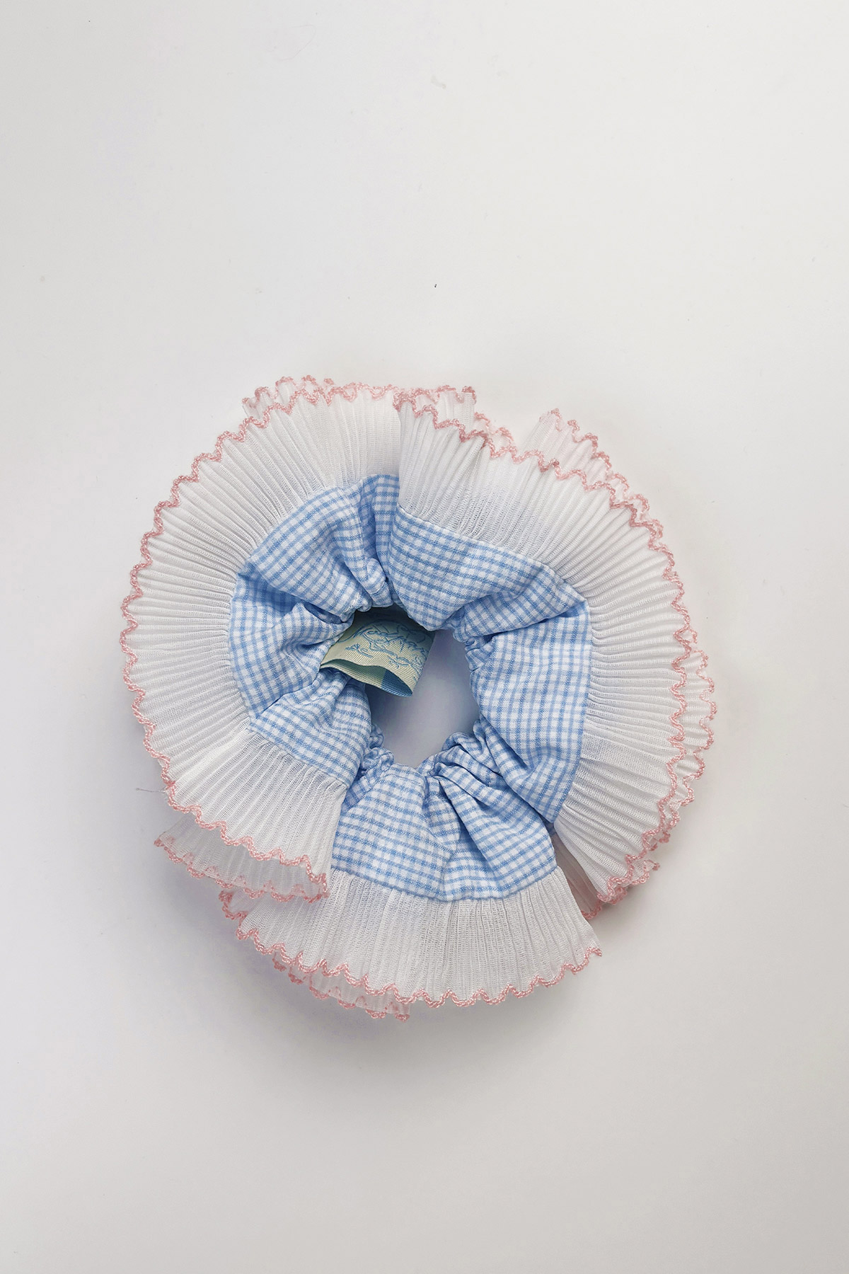 SCALLOP SCRUNCHIE - BABY BLUE CHECKS [BY MODPARADE]