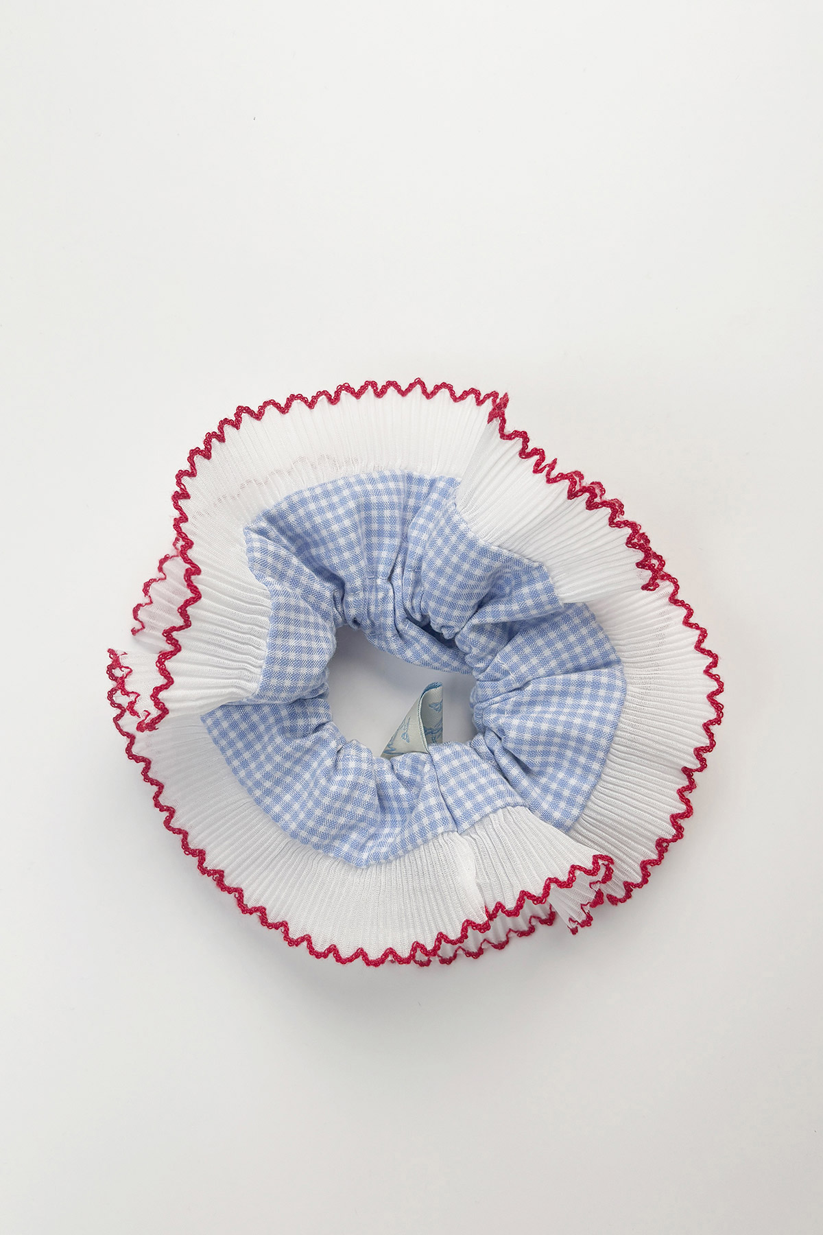 SCALLOP SCRUNCHIE - SCARLET BLUE GINGHAM [BY MODPARADE]