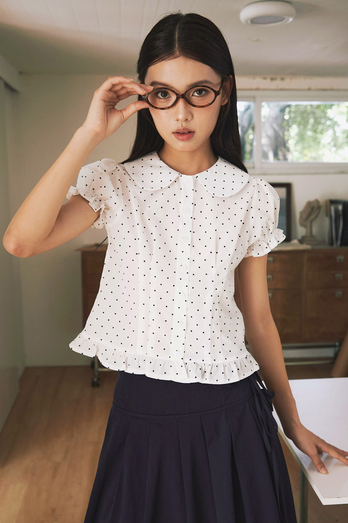 SOFIE TOP - IVORY POLKA [BY MODPARADE]