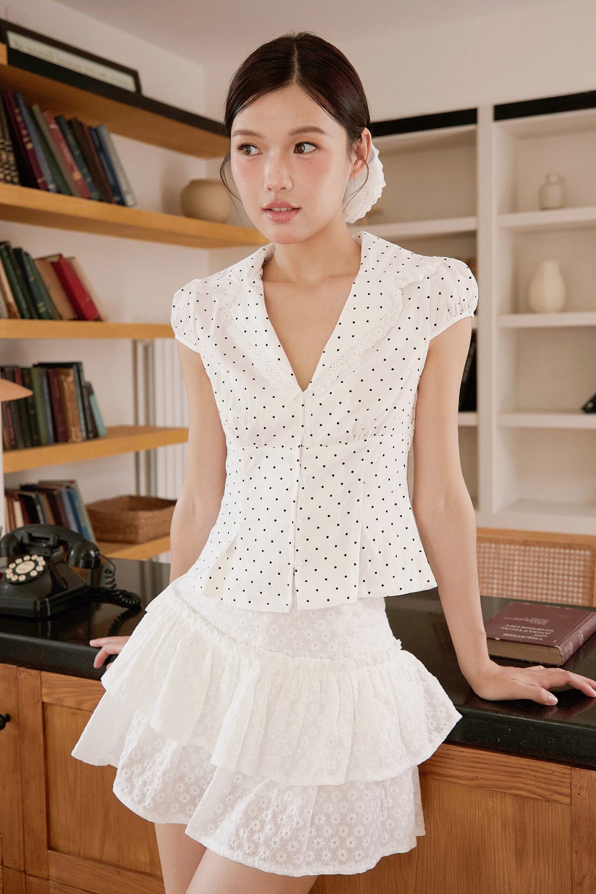 BELLE TOP - IVORY POLKA DOTTIE [BY MODPARADE]