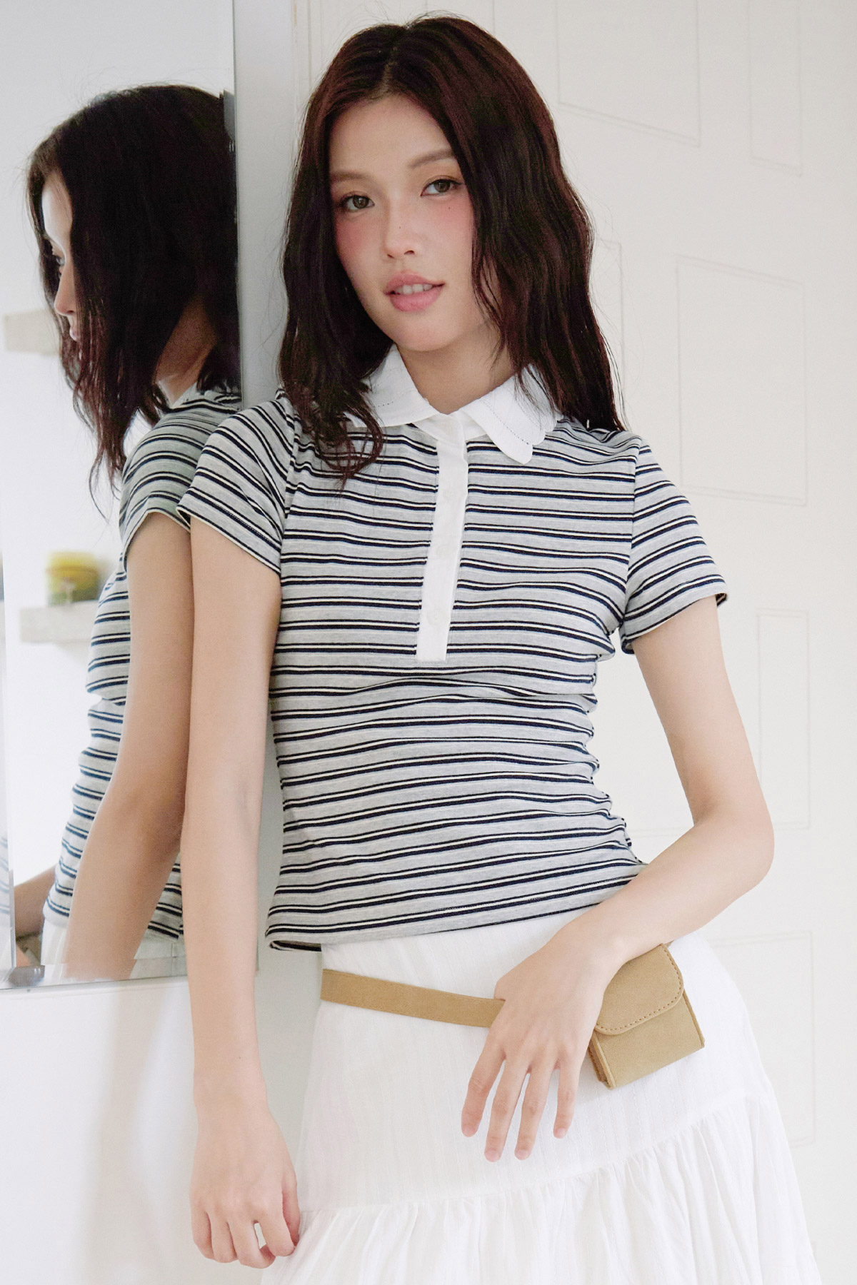HAZEL POLO TOP - ASHFORD STRIPE [BY MODPARADE]