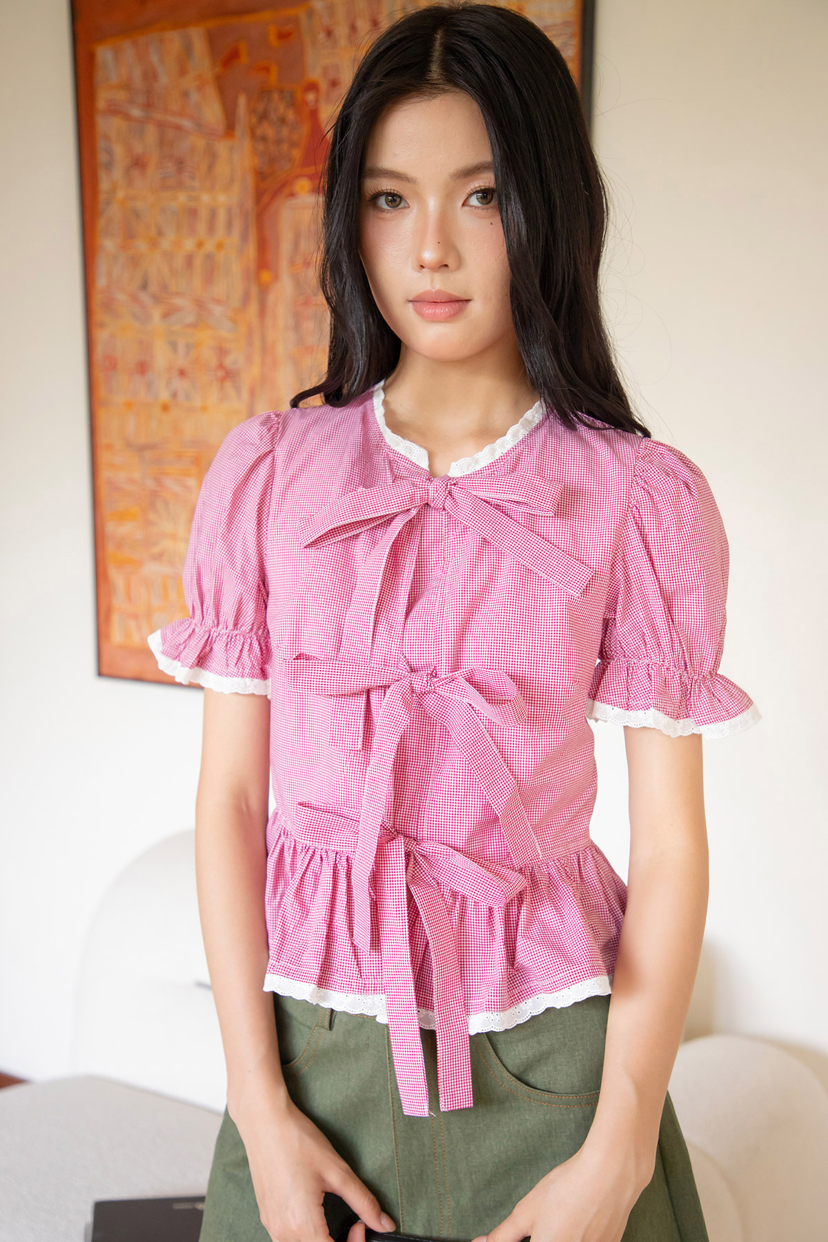 KERRY TOP - CHERRY GINGHAM [BY MODPARADE]