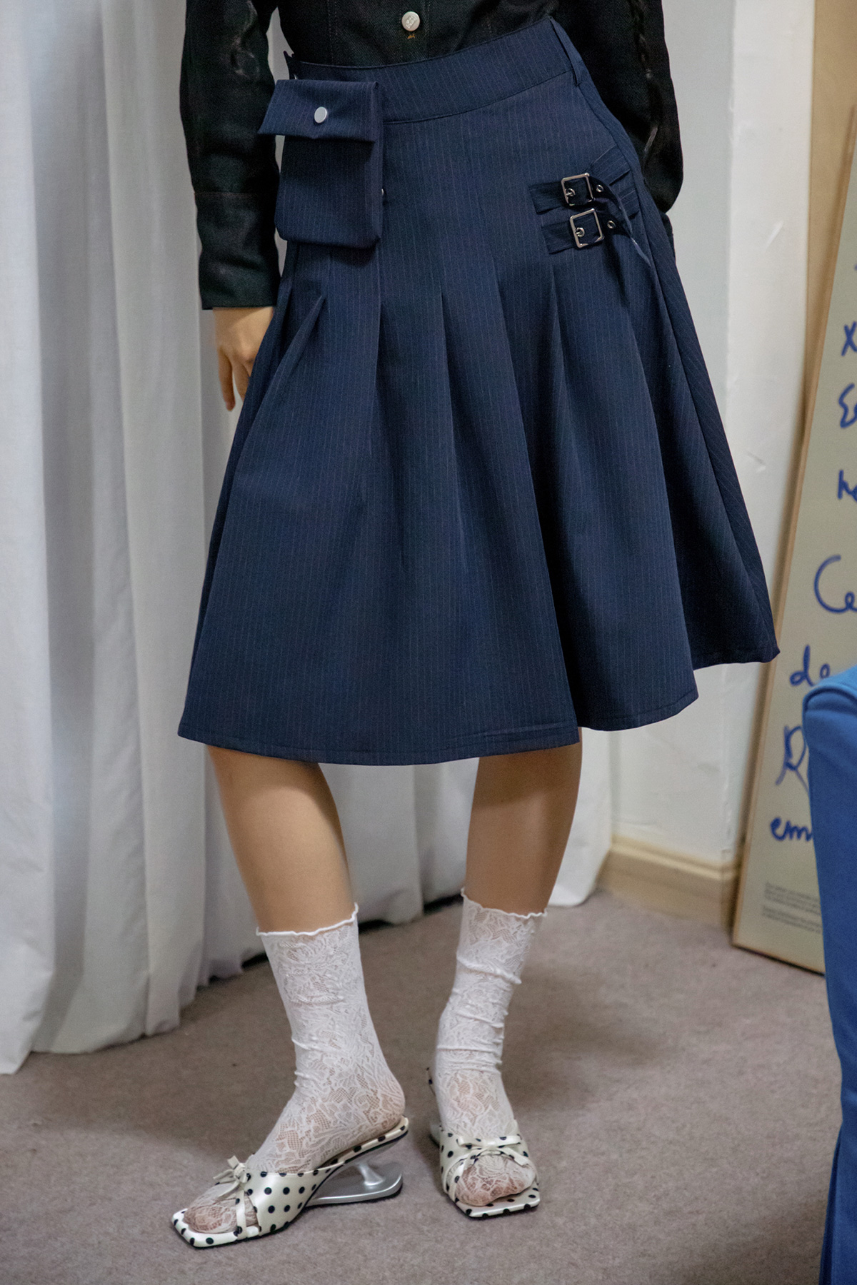 CHAPELLE SKIRT - NAVY PINSTRIPE [BY MODPARADE]
