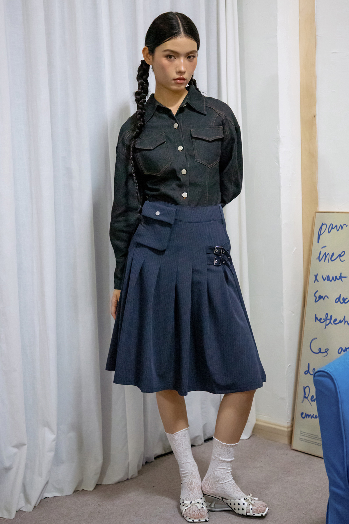 CHAPELLE SKIRT - NAVY PINSTRIPE [BY MODPARADE]