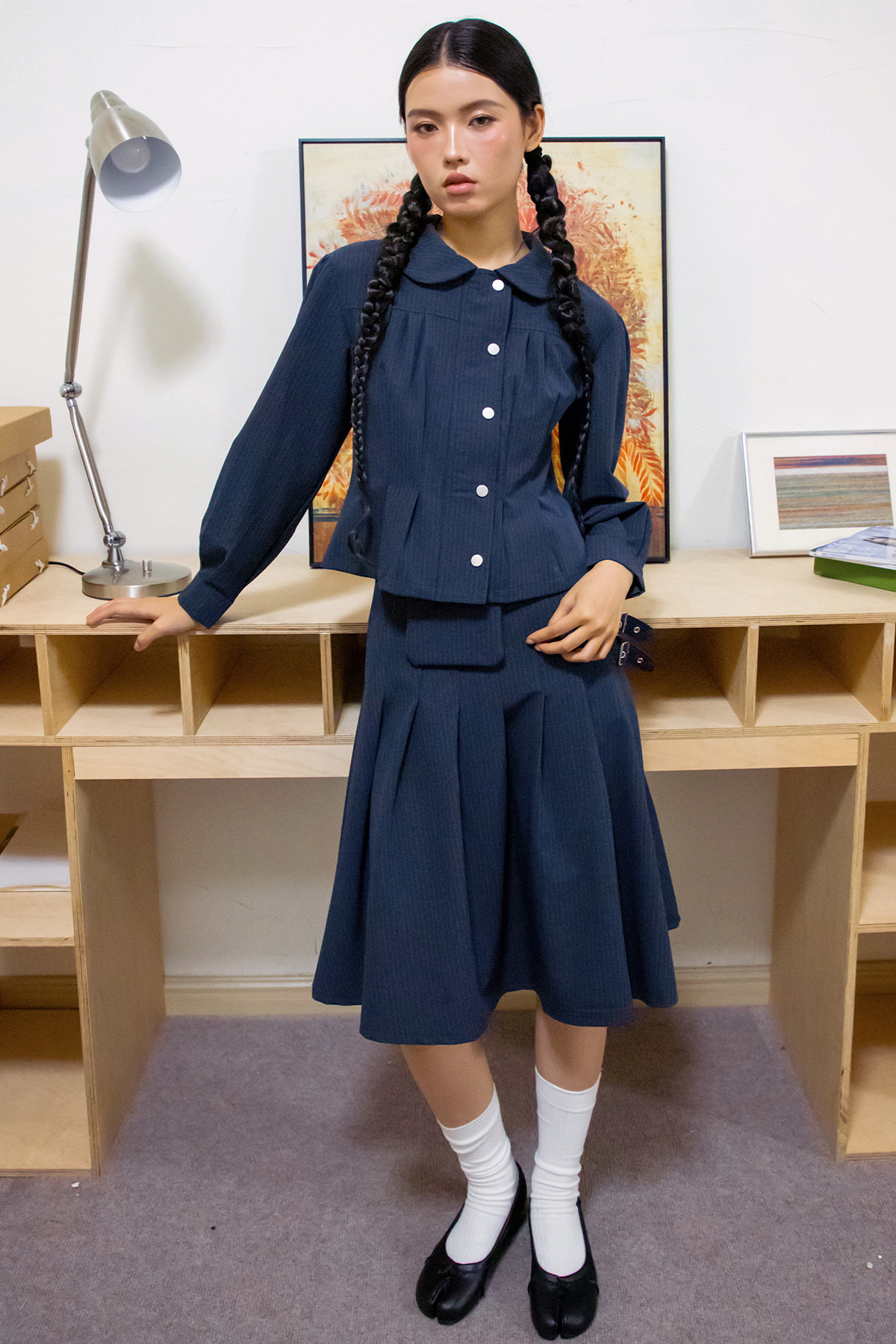 SANDRINE JACKET - NAVY PINSTRIPE [BY MODPARADE]