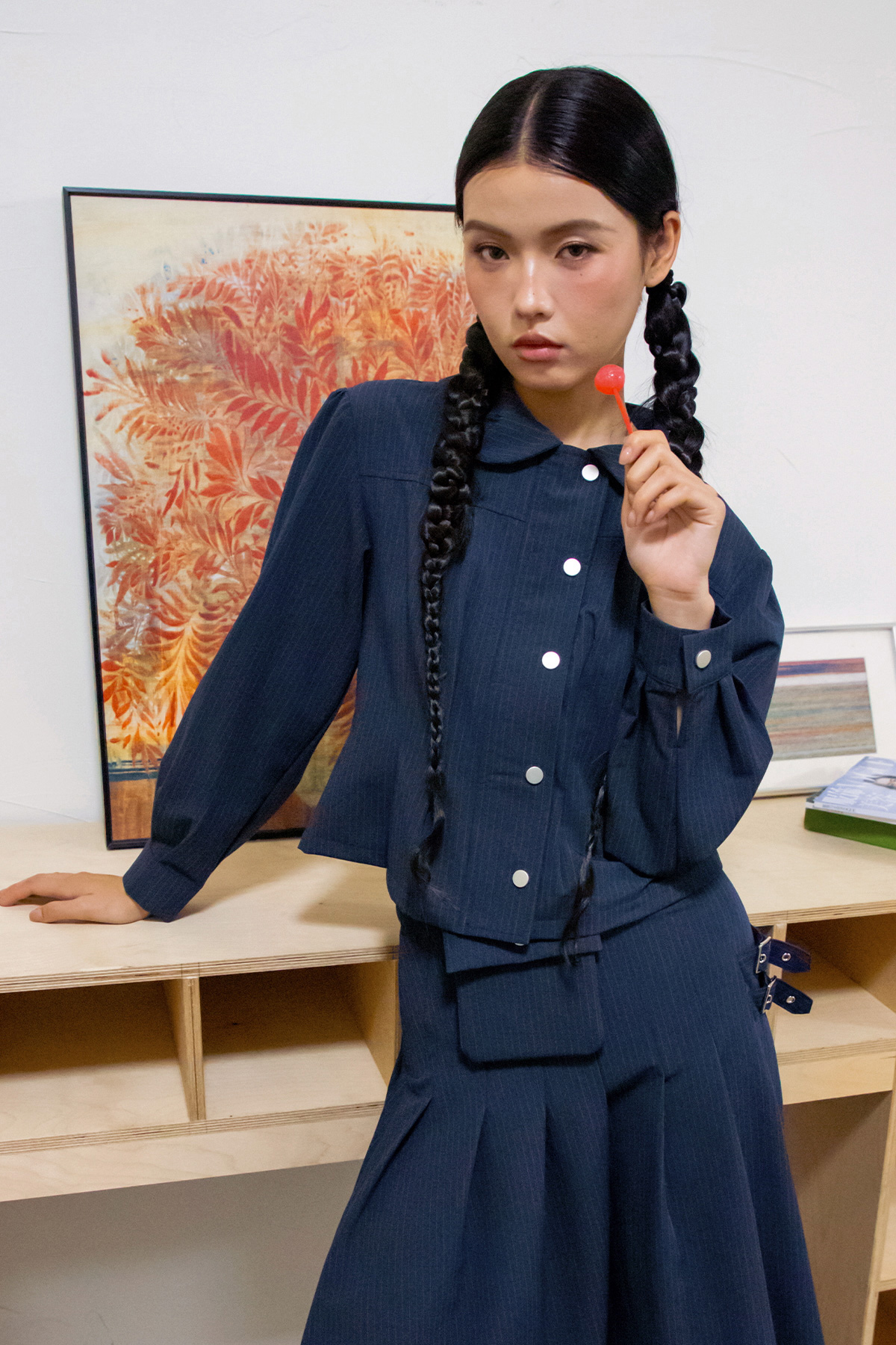 SANDRINE JACKET - NAVY PINSTRIPE [BY MODPARADE]