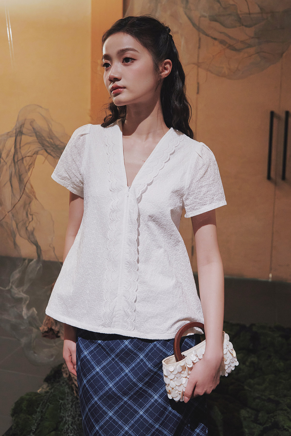 AATIYA KEBAYA TOP - WHITE CHANTILLY [BY MODPARADE]