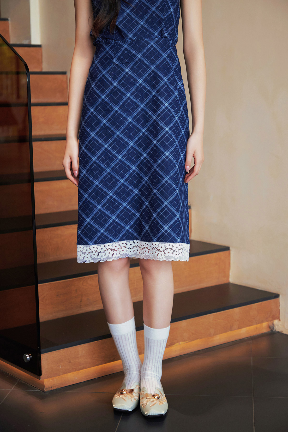 BJORN SKIRT - INDIGO CHECK [BY MODPARADE]