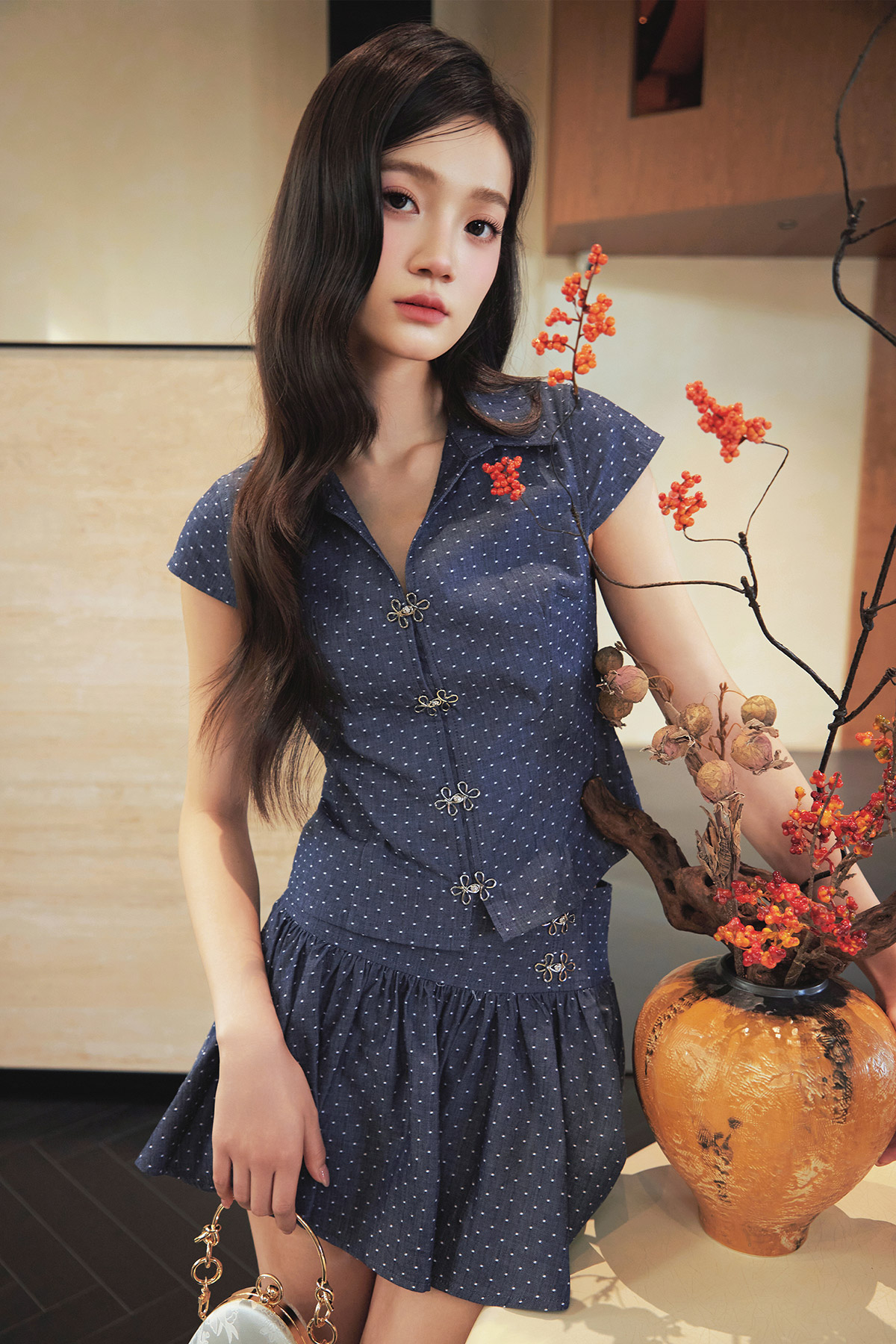 MELAINE TOP - GRAPHITE DOTTIE [BY MODPARADE]