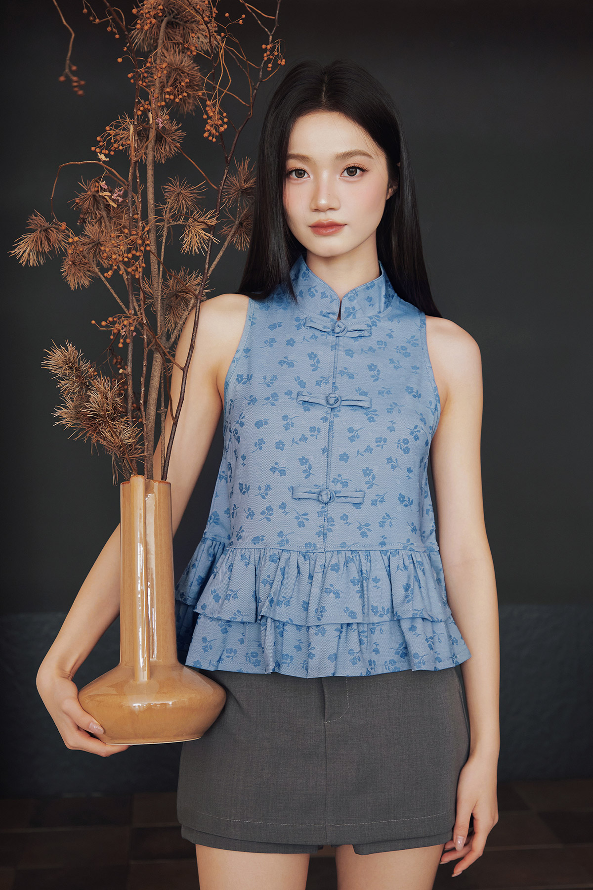 NING CHEONGSAM TOP - BLEU DYNASTY [BY MODPARADE]