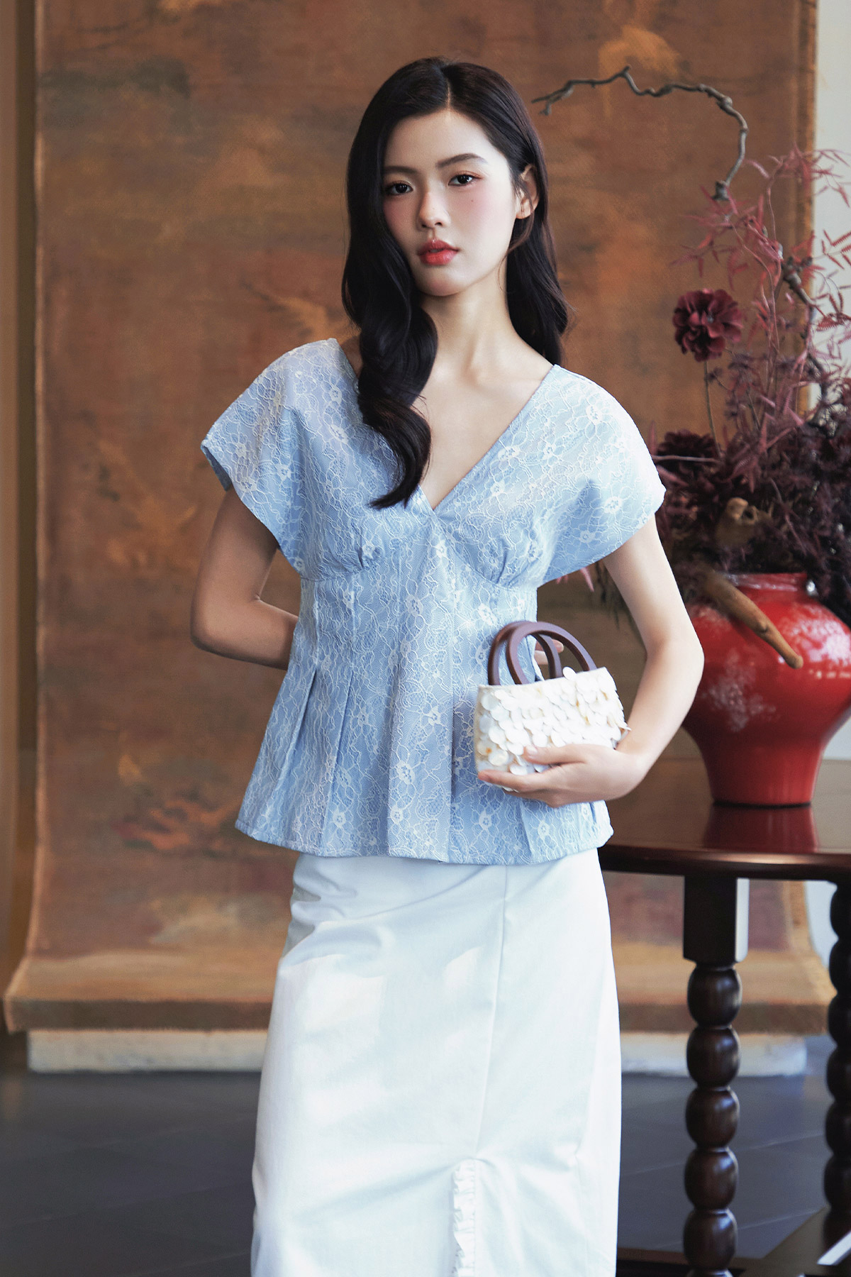 OLINE TOP - MIST LACE [BY MODPARADE]