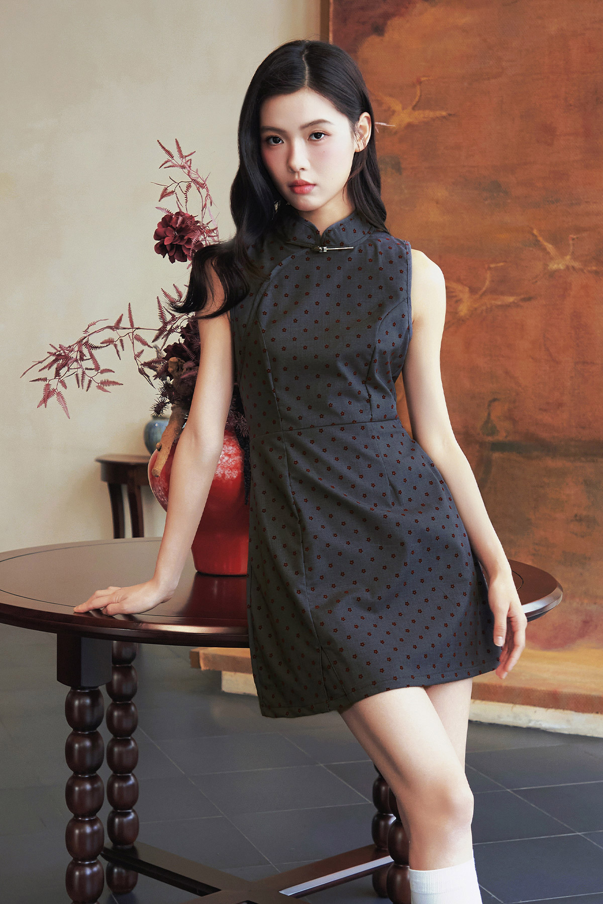 ROU CHEONGSAM DRESS - HEATHER BLOOM [BY MODPARADE]