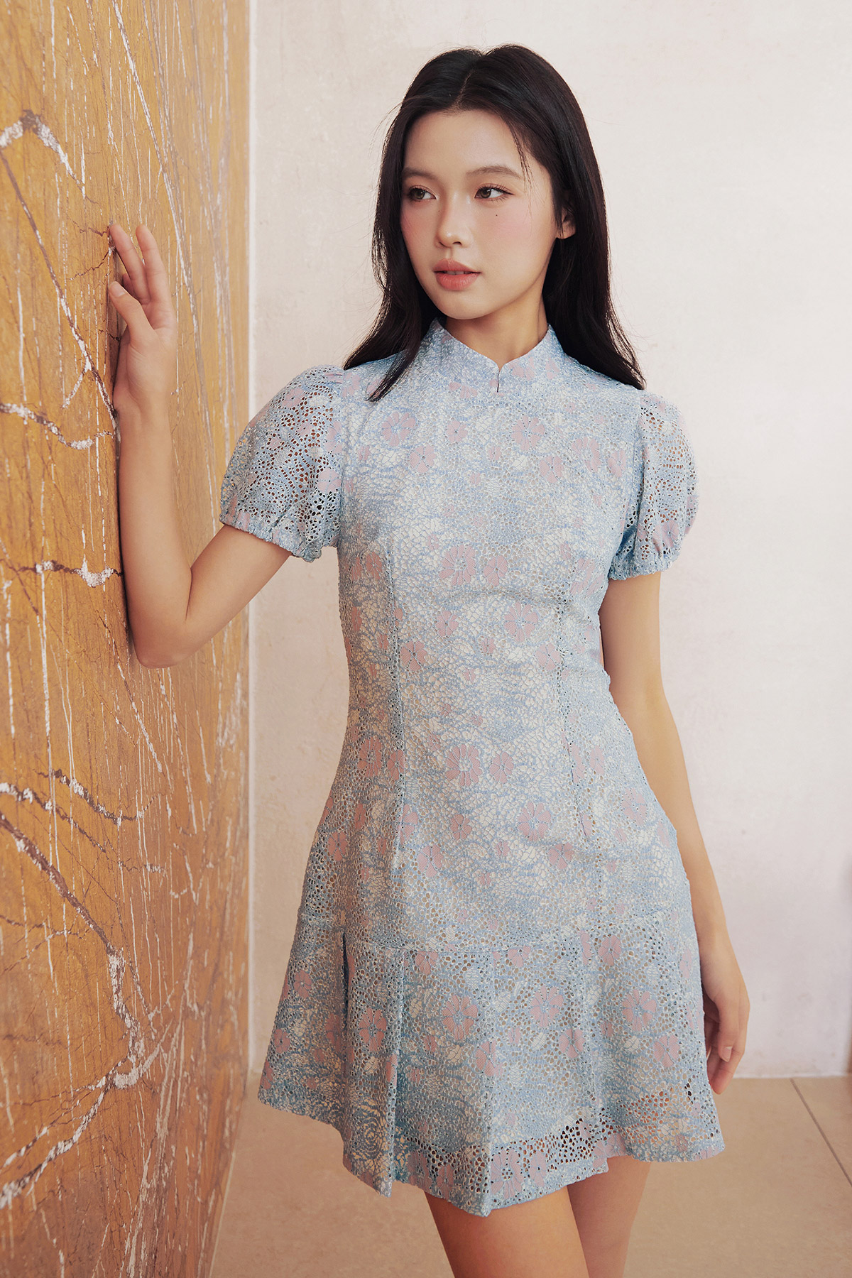 YUN CHEONGSAM DRESS - ROSEWATER VIEL [BY MODPARADE]