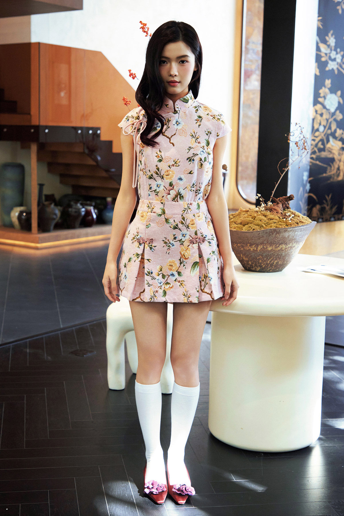 ZHUO CHEONGSAM SKORTS - BLUSH DYNASTY [BY MODPARADE]