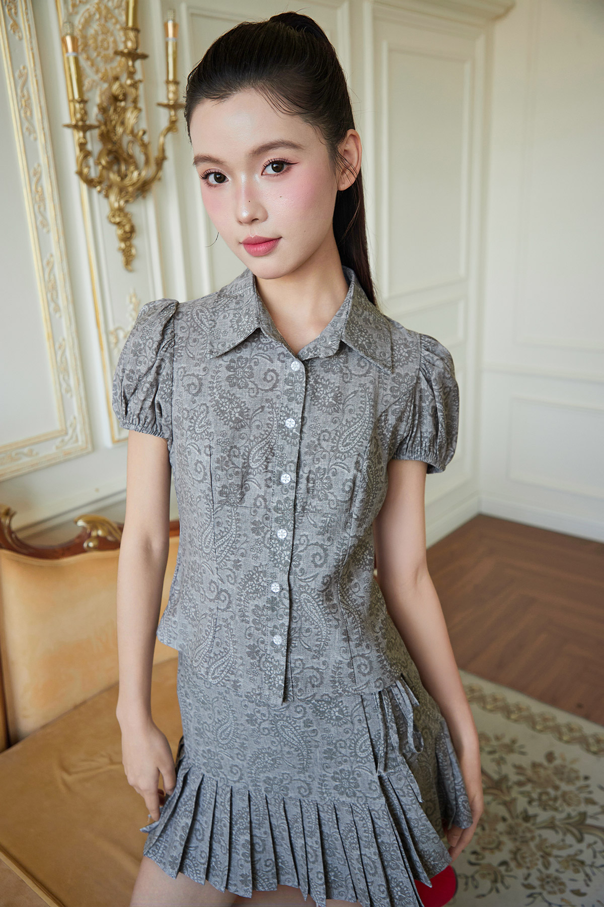 ABBIE TOP - GREY PAISLEY [BY MODPARADE]