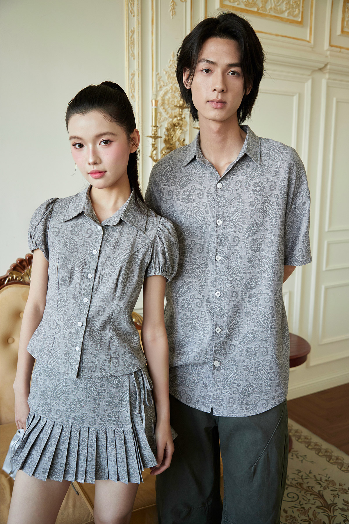 ABBIE TOP - GREY PAISLEY [BY MODPARADE]