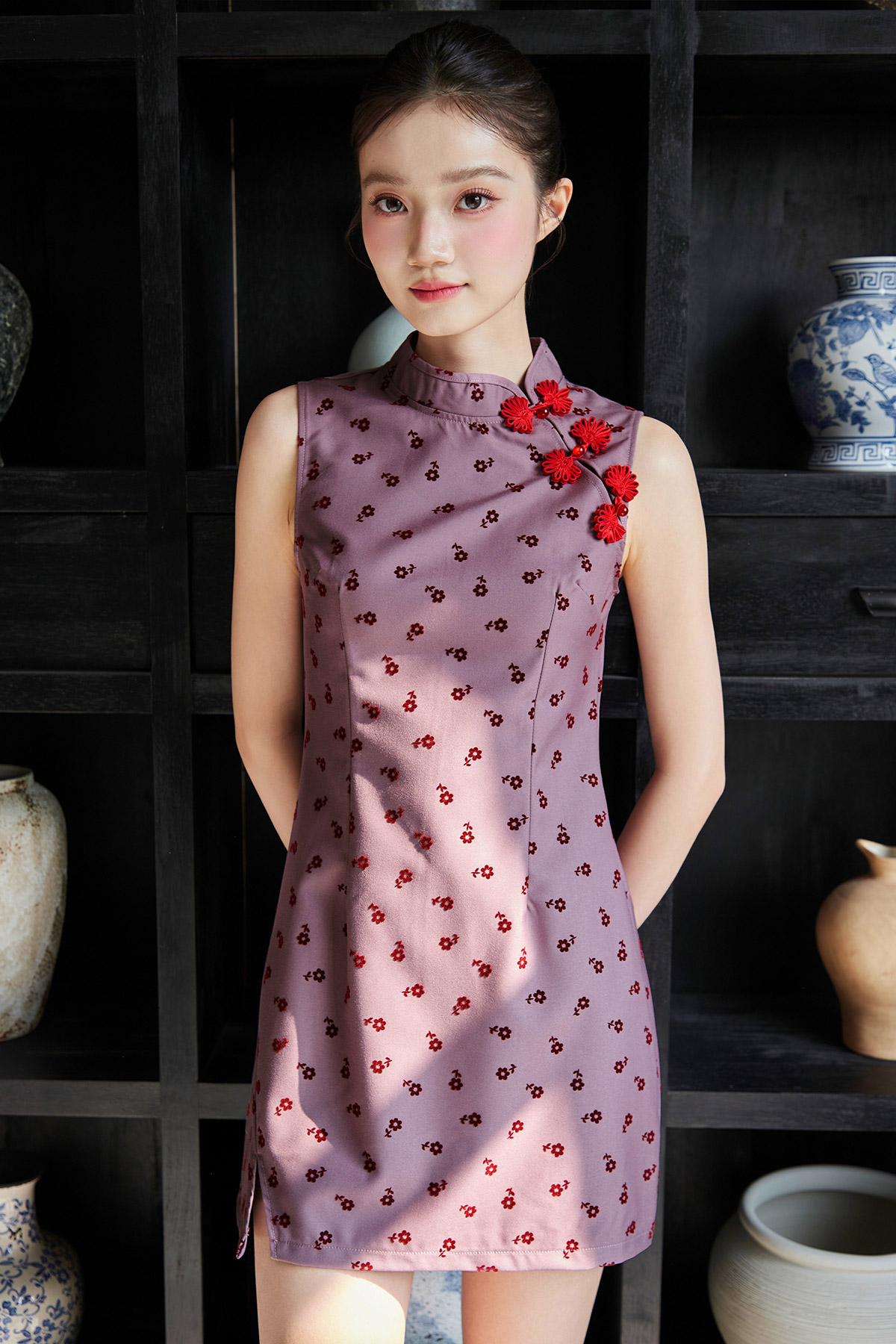 AN CHEONSAM DRESS - MULBERRY ROSE [BY MODPARADE]