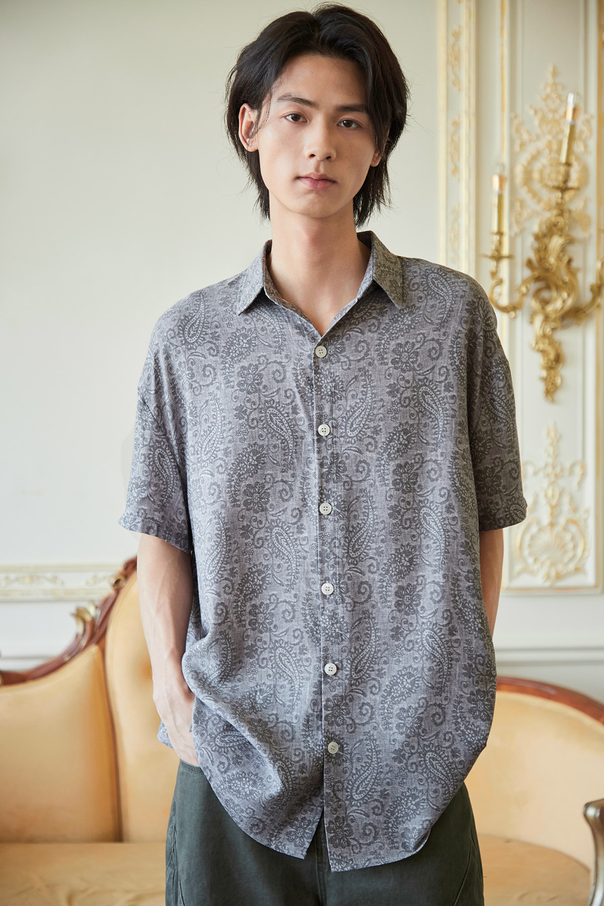 FREDDIE SHIRT - GREY PAISLEY [BY MODPARADE]
