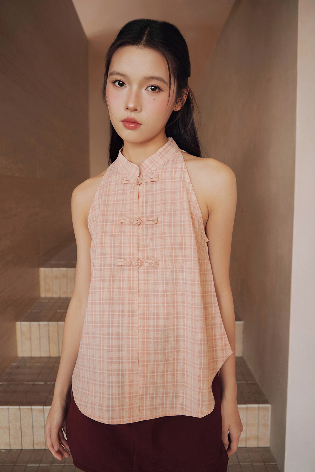 MIN CHEONGSAM TOP - PINK HAMPTON [BY MODPARADE]