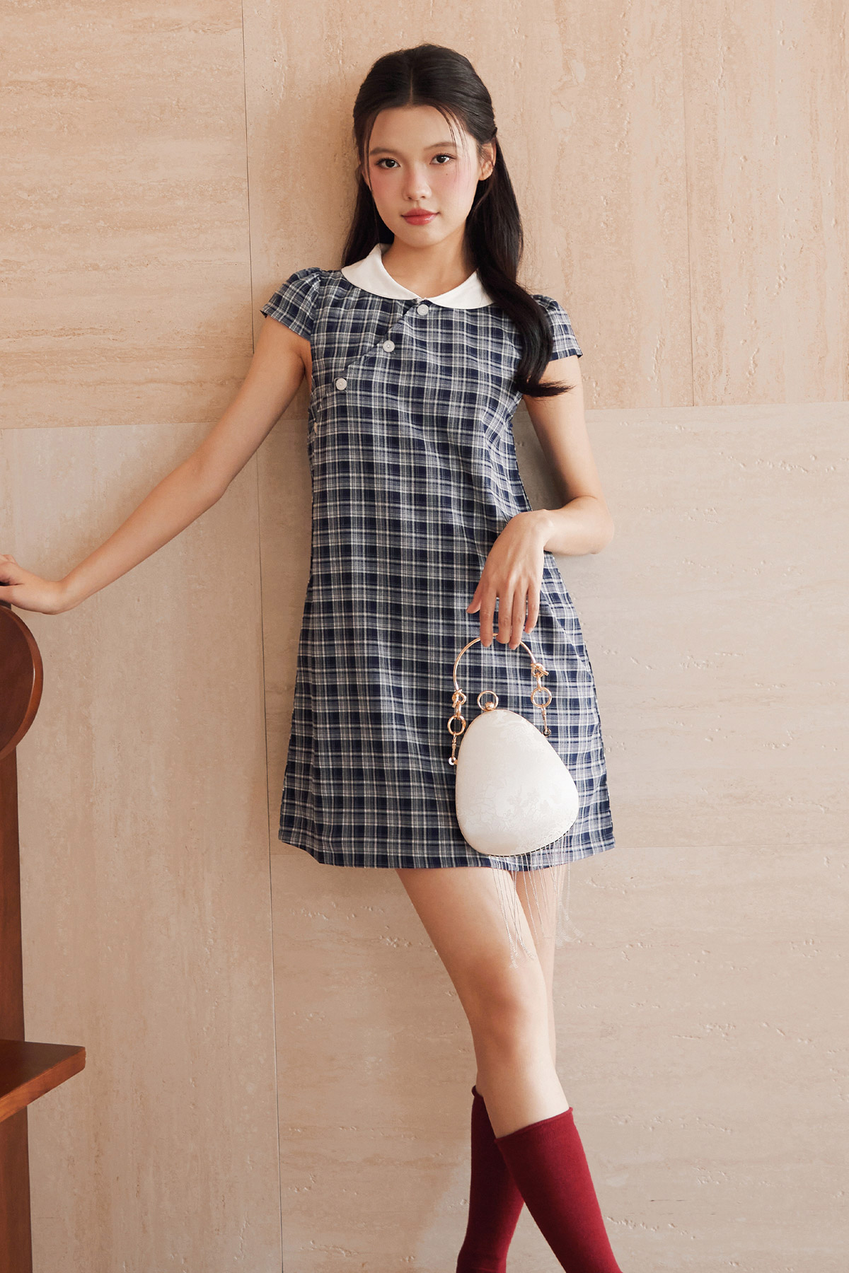 SANNE DRESS - NAVY HAMPTON [BY MODPARADE]