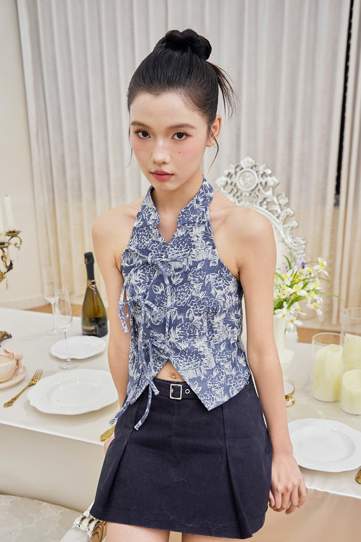 WEN CHEONGSAM TOP - PORCELAIN NIGHT [BY MODPARADE]