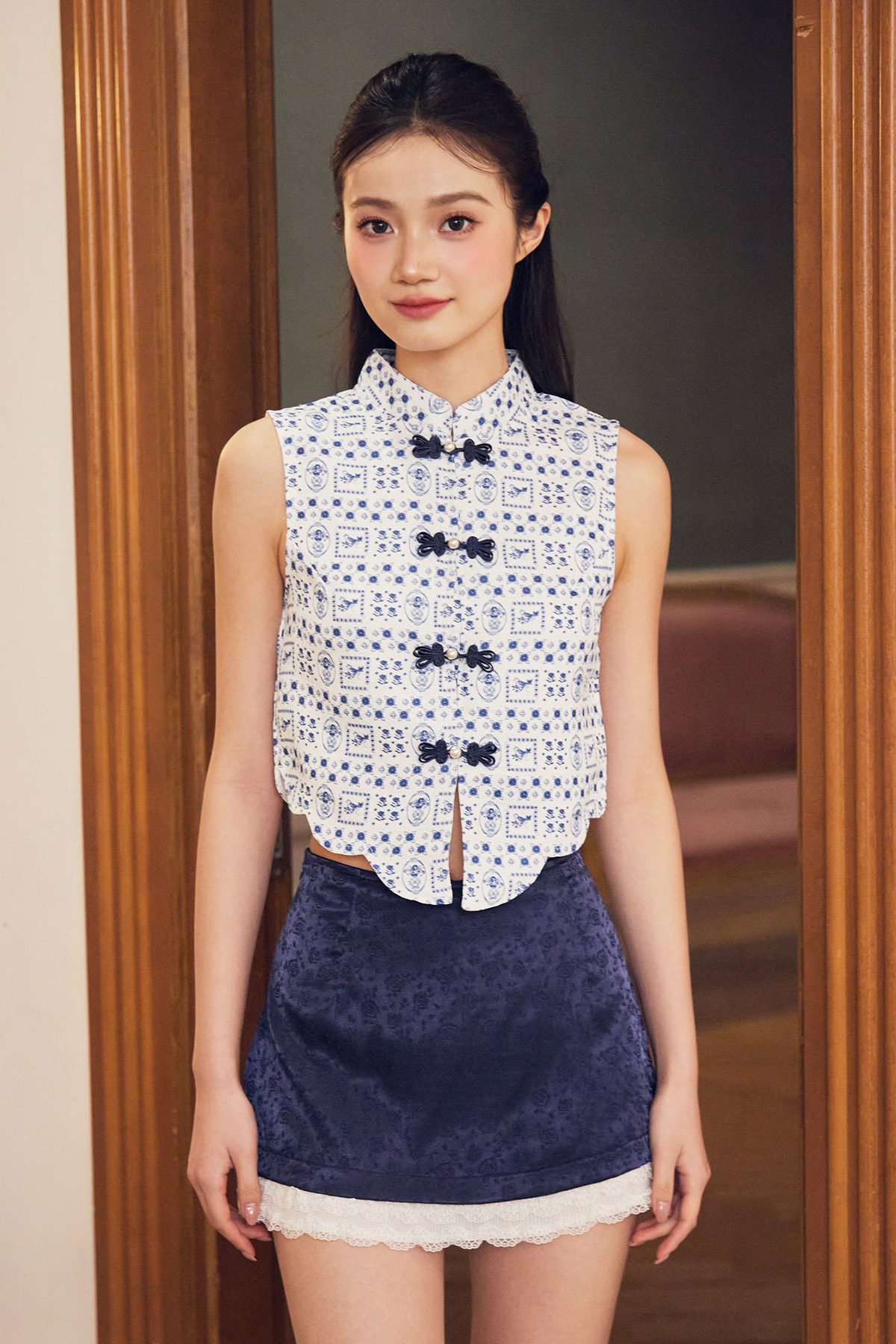 YE CHEONGSAM TOP - CHINOISERIE SKY [BY MODPARADE]