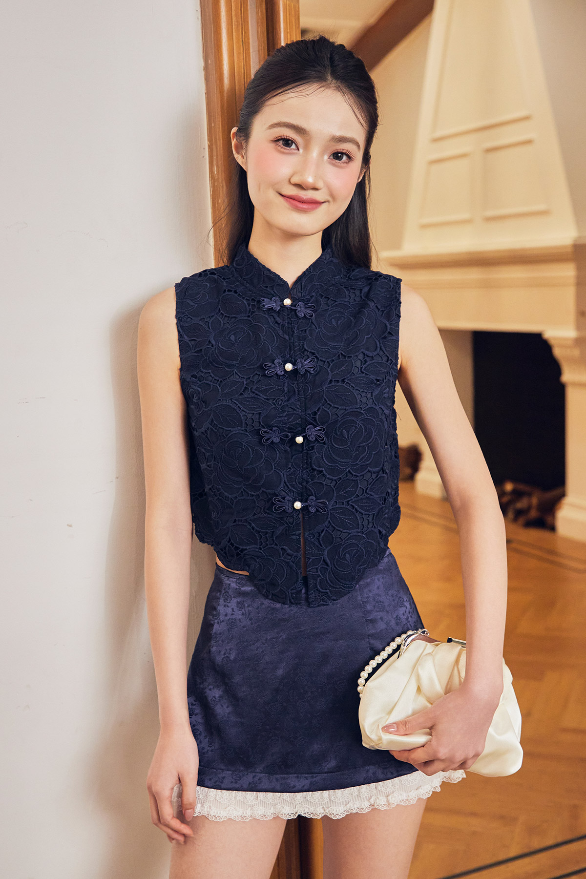 YE CHEONGSAM TOP - INDIGO WEAVE [BY MODPARADE]