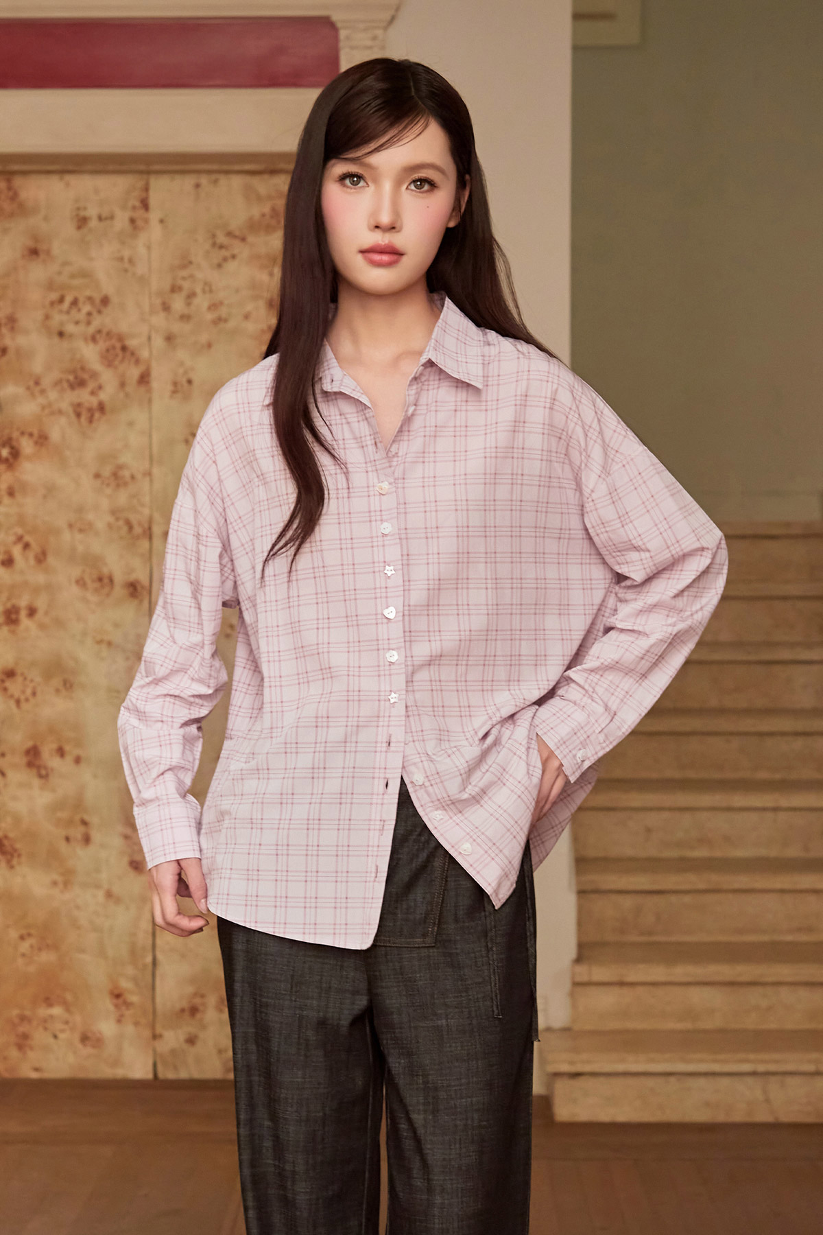 LAUREN SHIRT - LILAC GRID