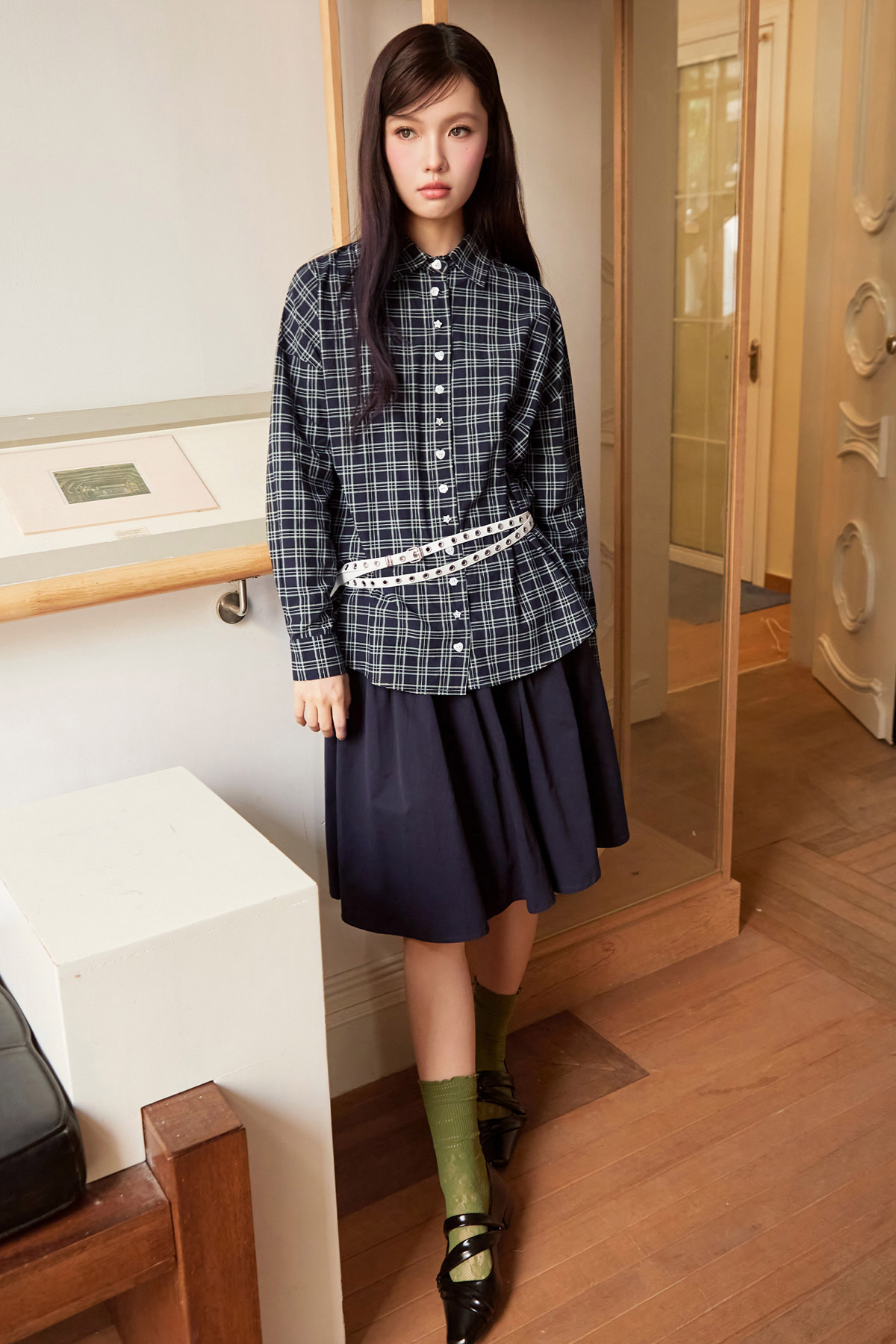 LAUREN SHIRT - NAVY GRID