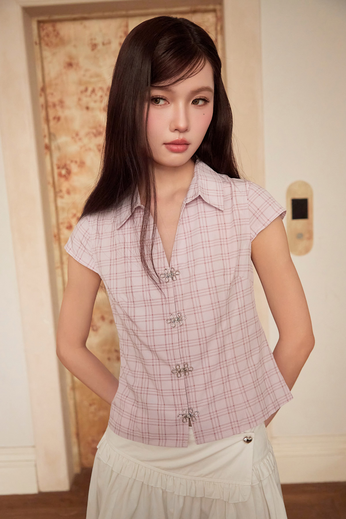 MELAINE TOP - LILAC GRID