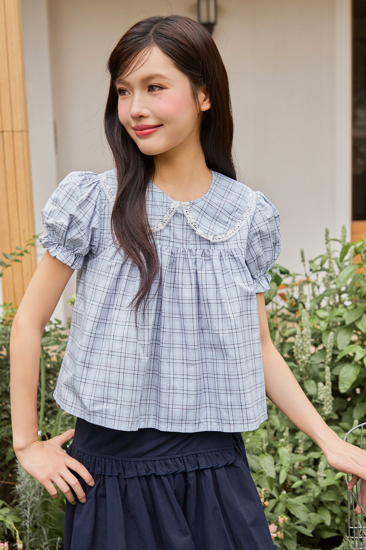 NELLIE TOP - CLOUD PLAID