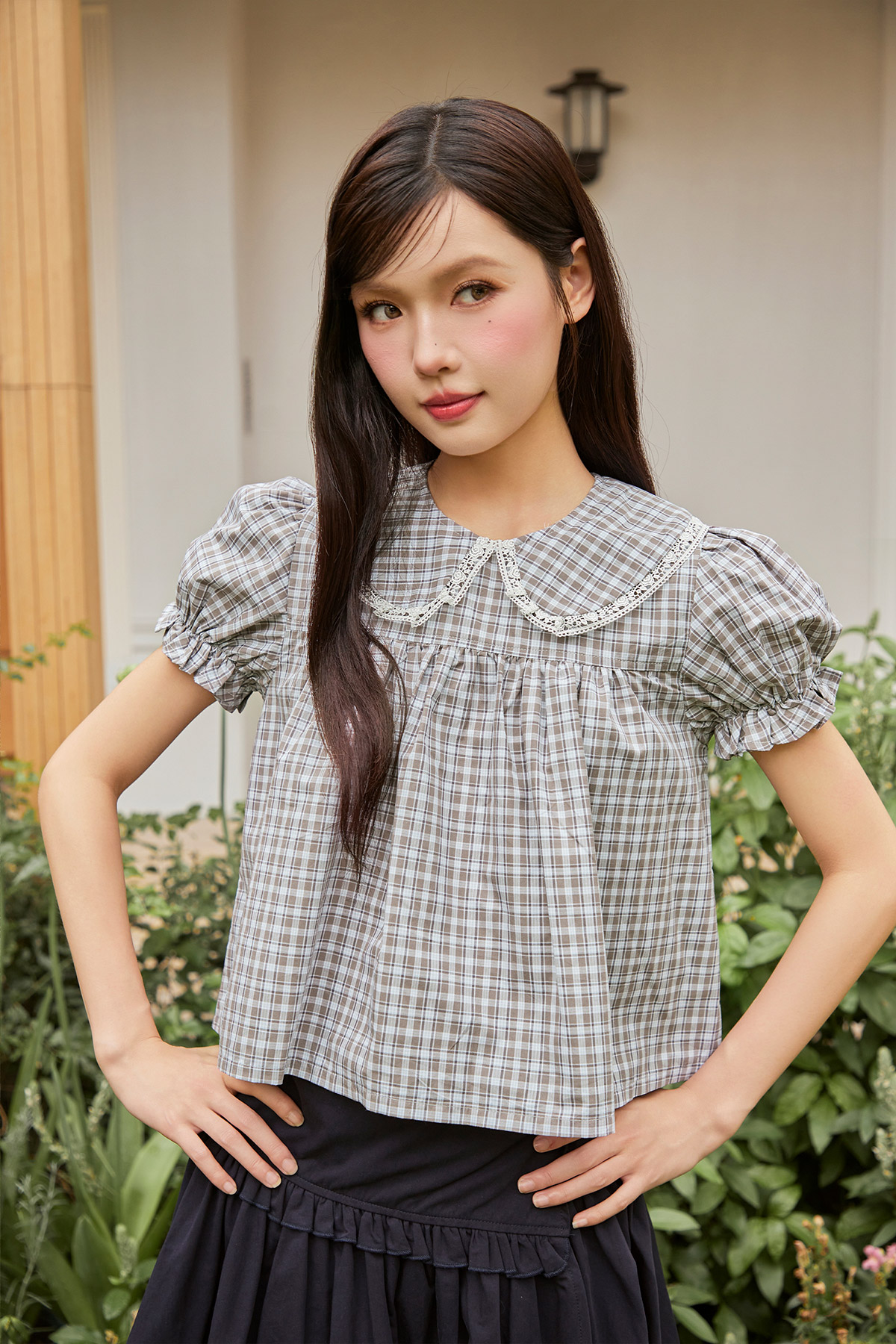 NELLIE TOP - ESPRESSO PLAID