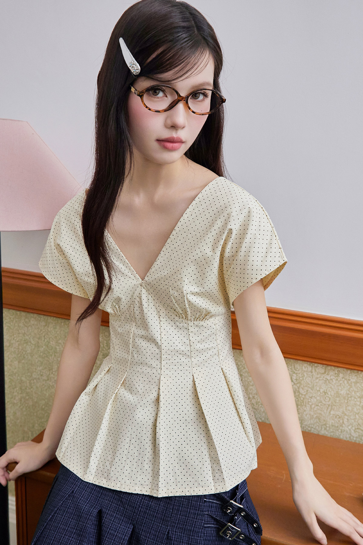 OLINE TOP - IVORY DOTTIE