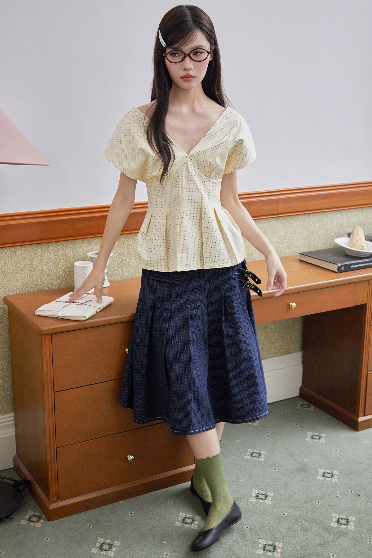 OLINE TOP - IVORY DOTTIE