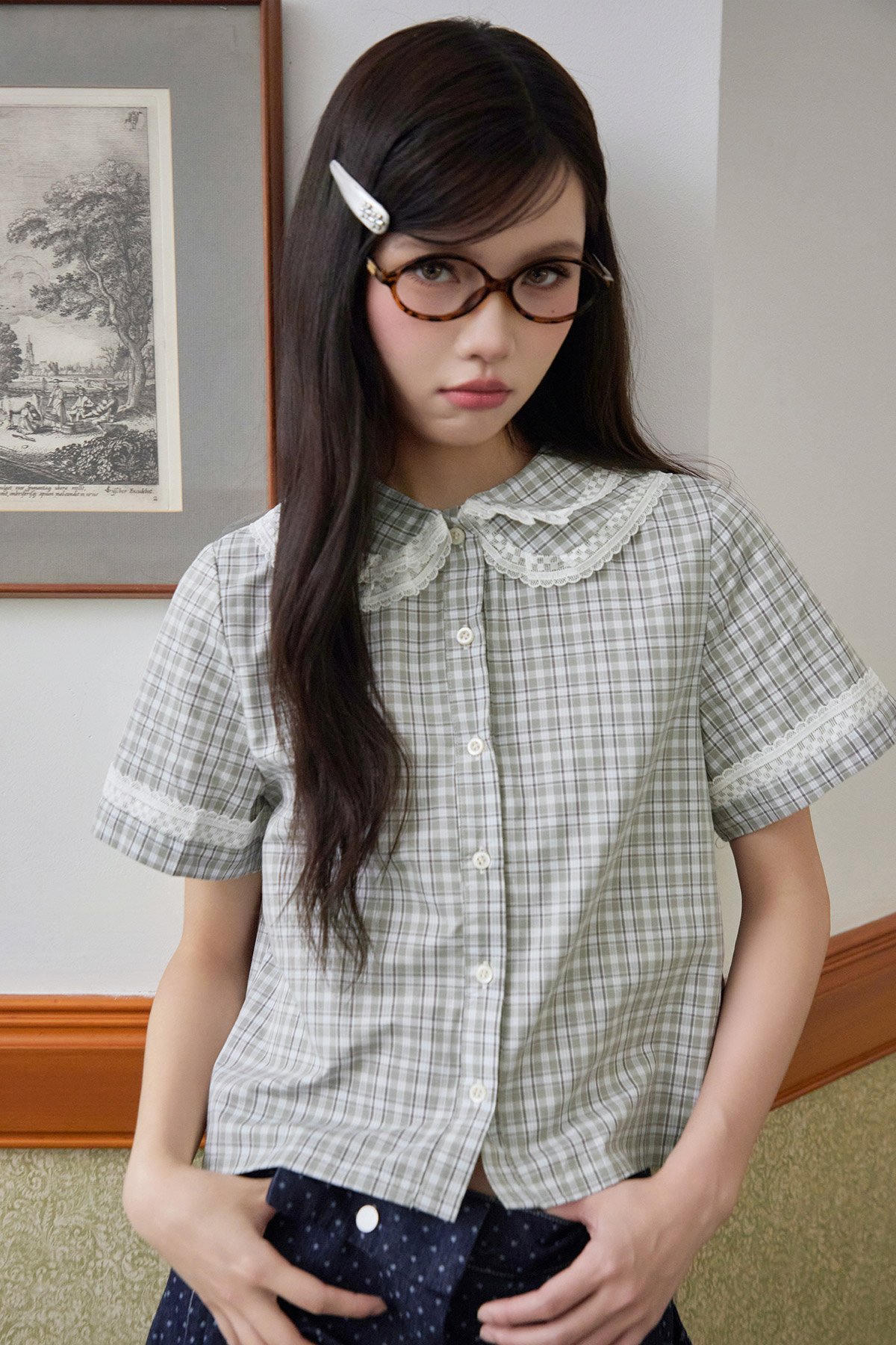 ONNI TOP - SAGE PLAID