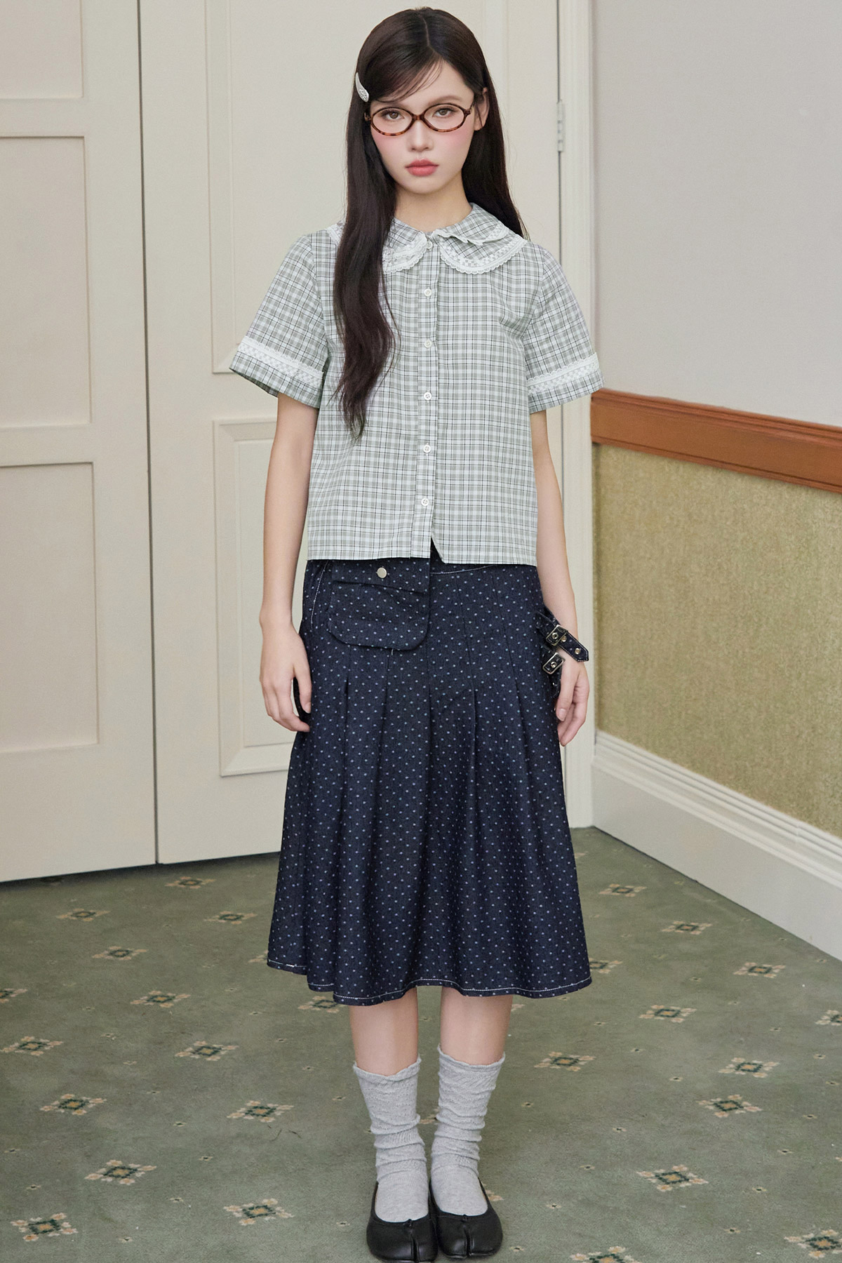 ONNI TOP - SAGE PLAID