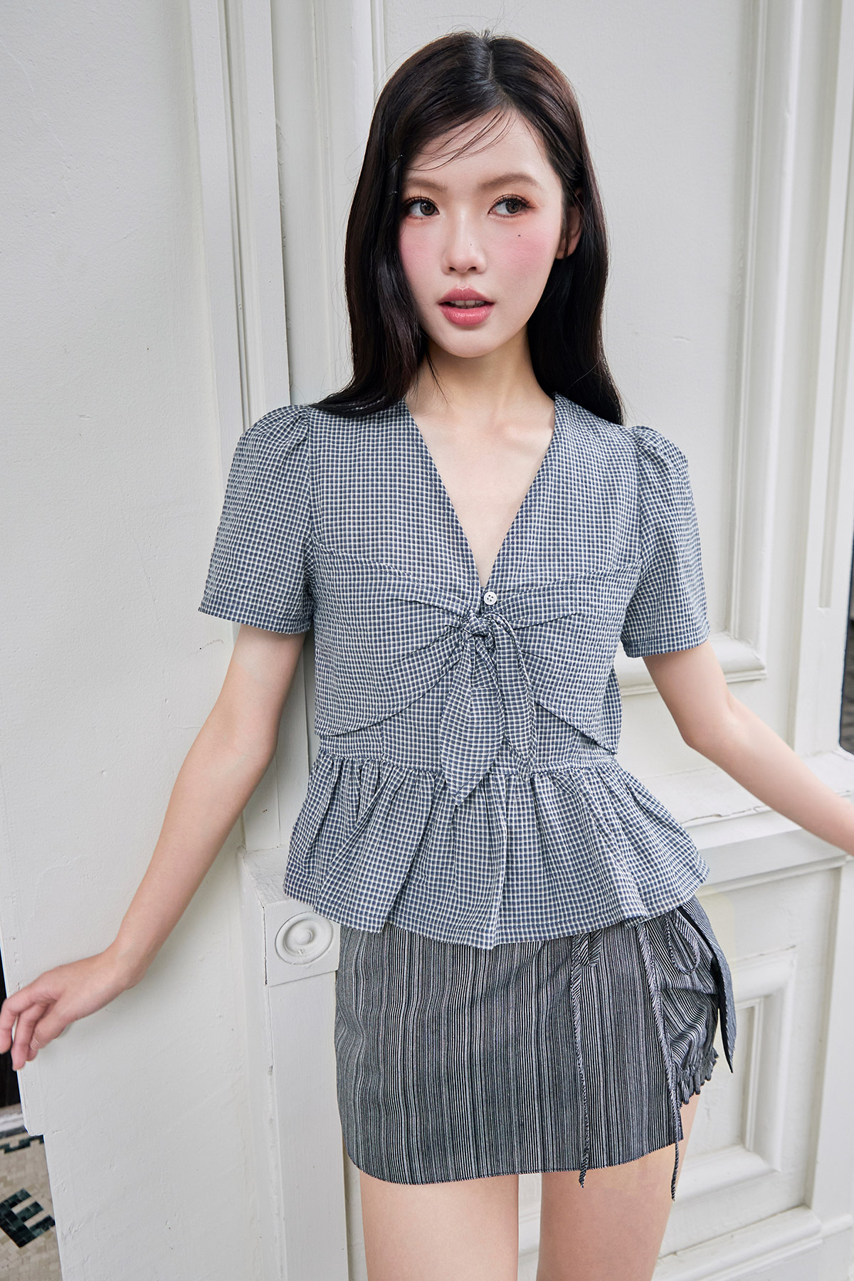 SYLVIE TOP - NAVY CHECK