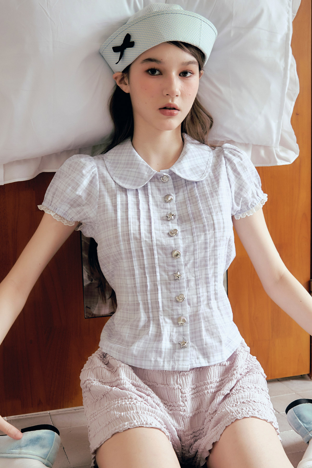 RUTH TOP - LILAC CHECKS