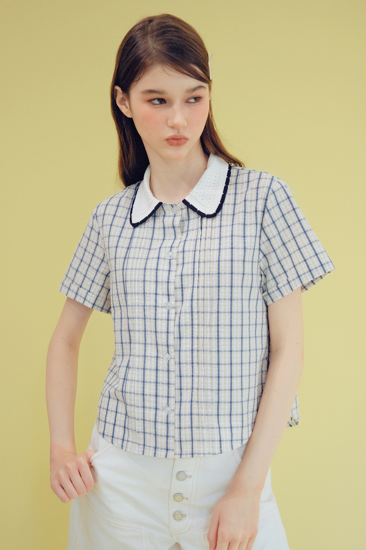 AUBREY TOP - OATMILK CHECKS