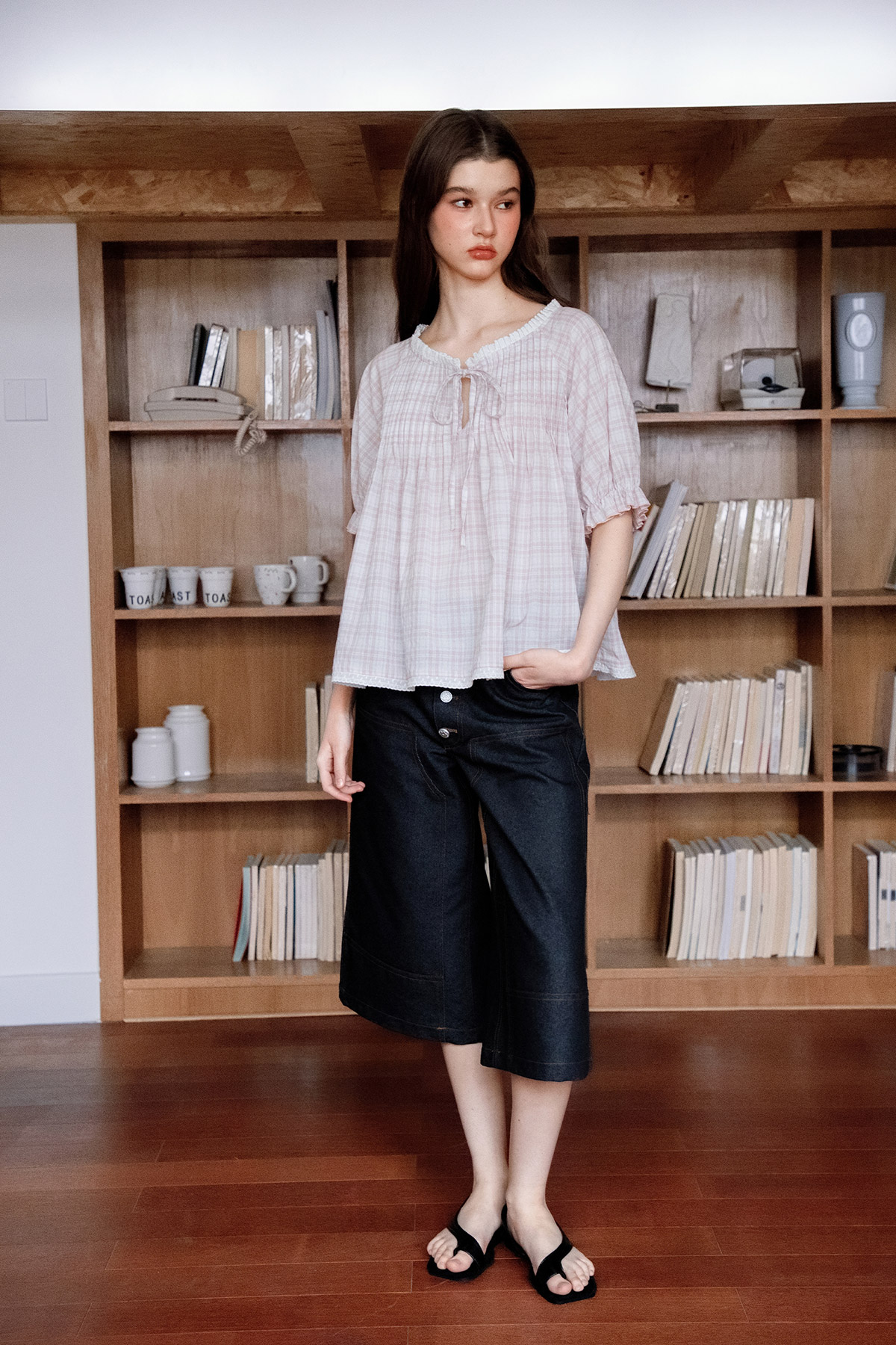 ESME TOP - BLUSH CHECKS