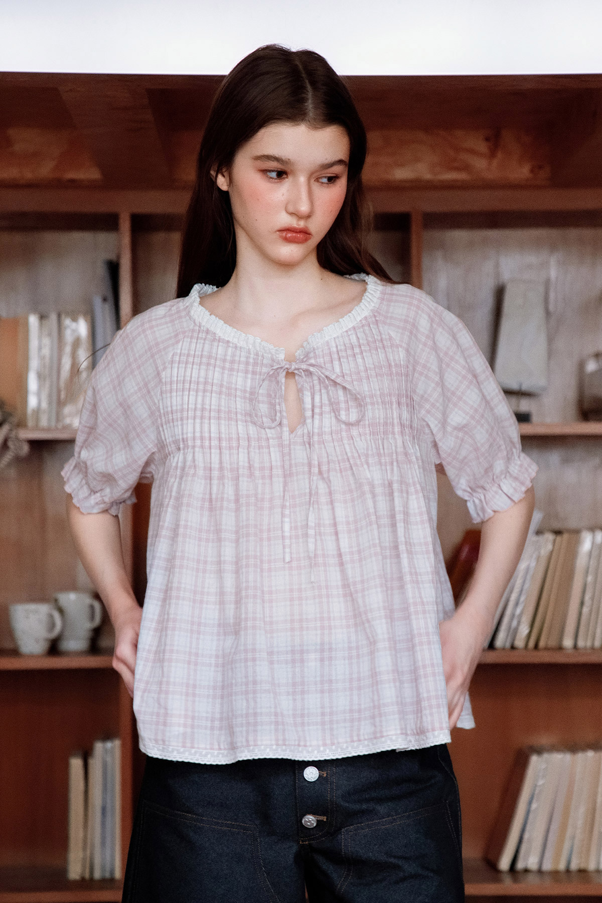 ESME TOP - BLUSH CHECKS