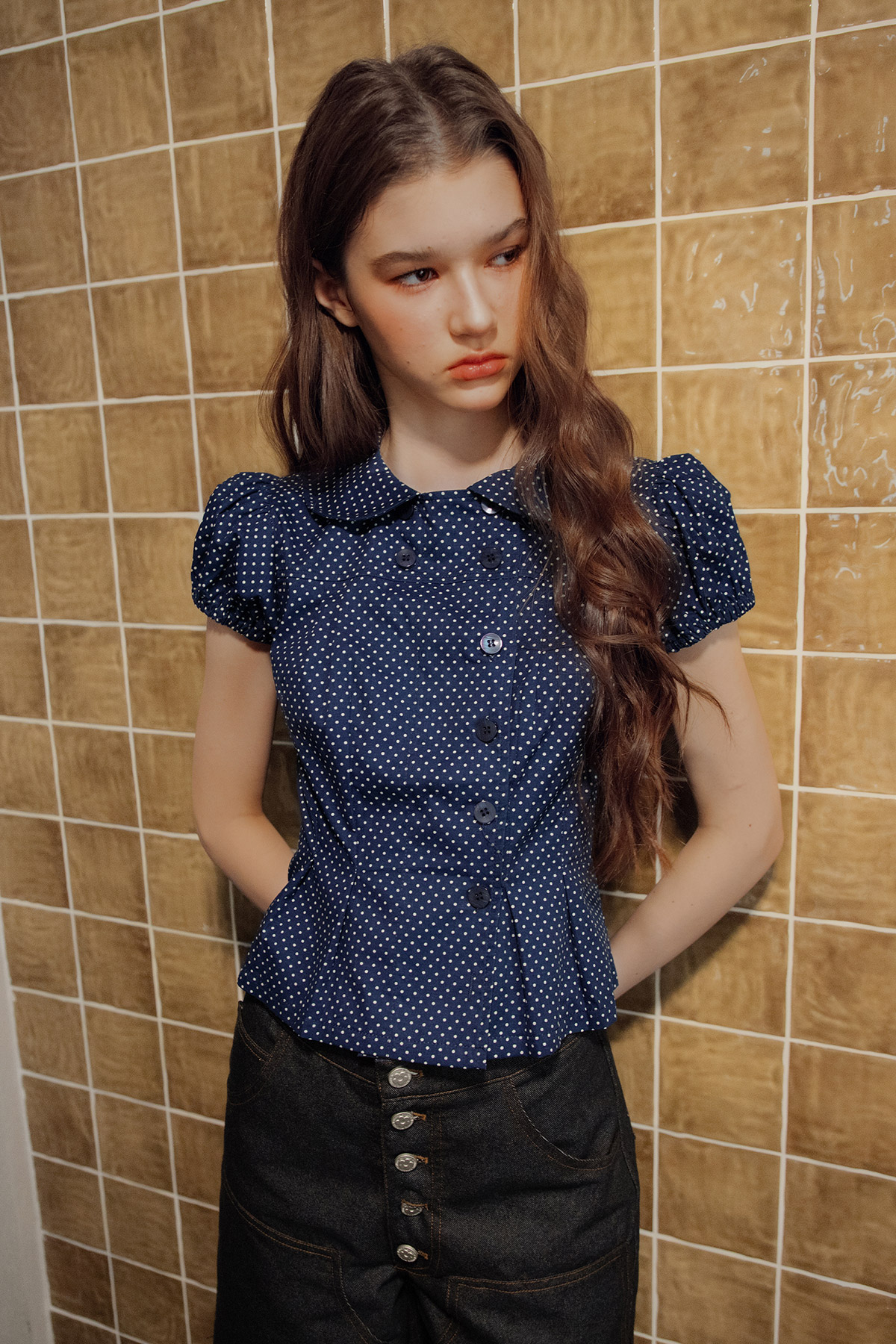 JAMIE TOP - NAVY DOTTIE