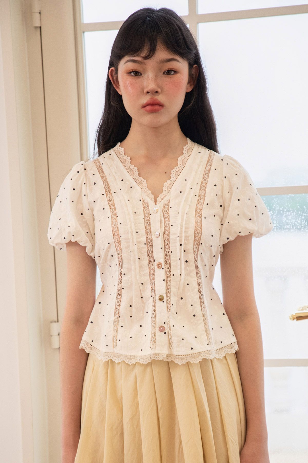 EMELINE TOP - WHITE DOTTIE