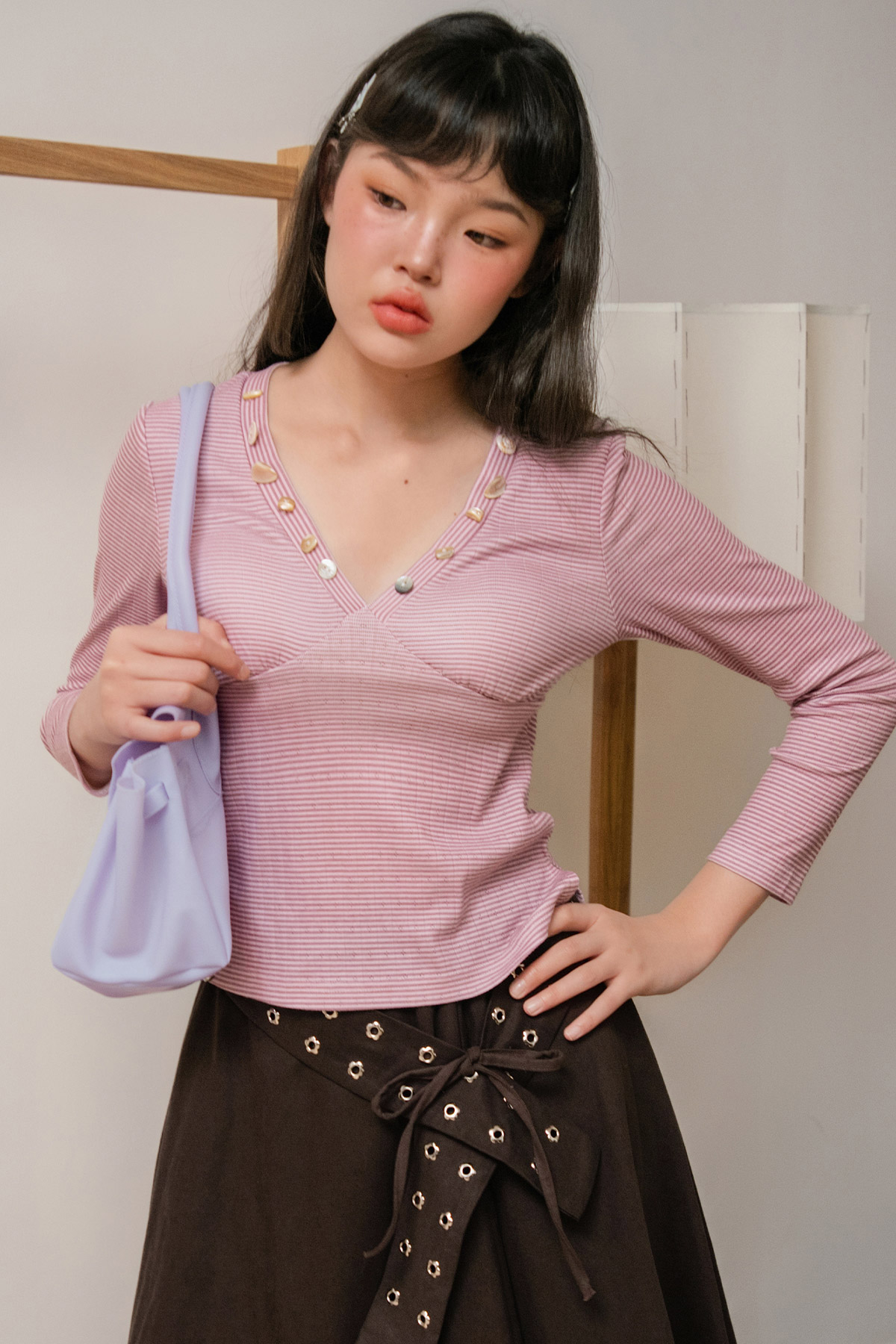 GAELLE TOP - PLUM STRIPE