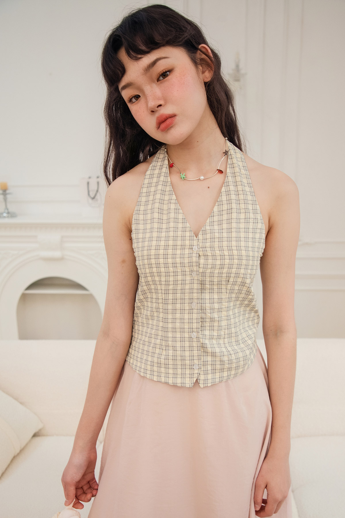 PARKER PADDED TOP - NAVY CHECKS