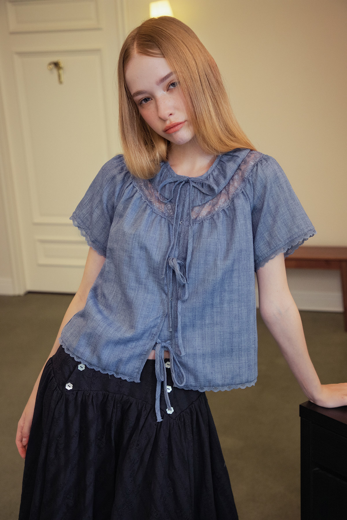 EDITH TOP - DUSTY BLUE